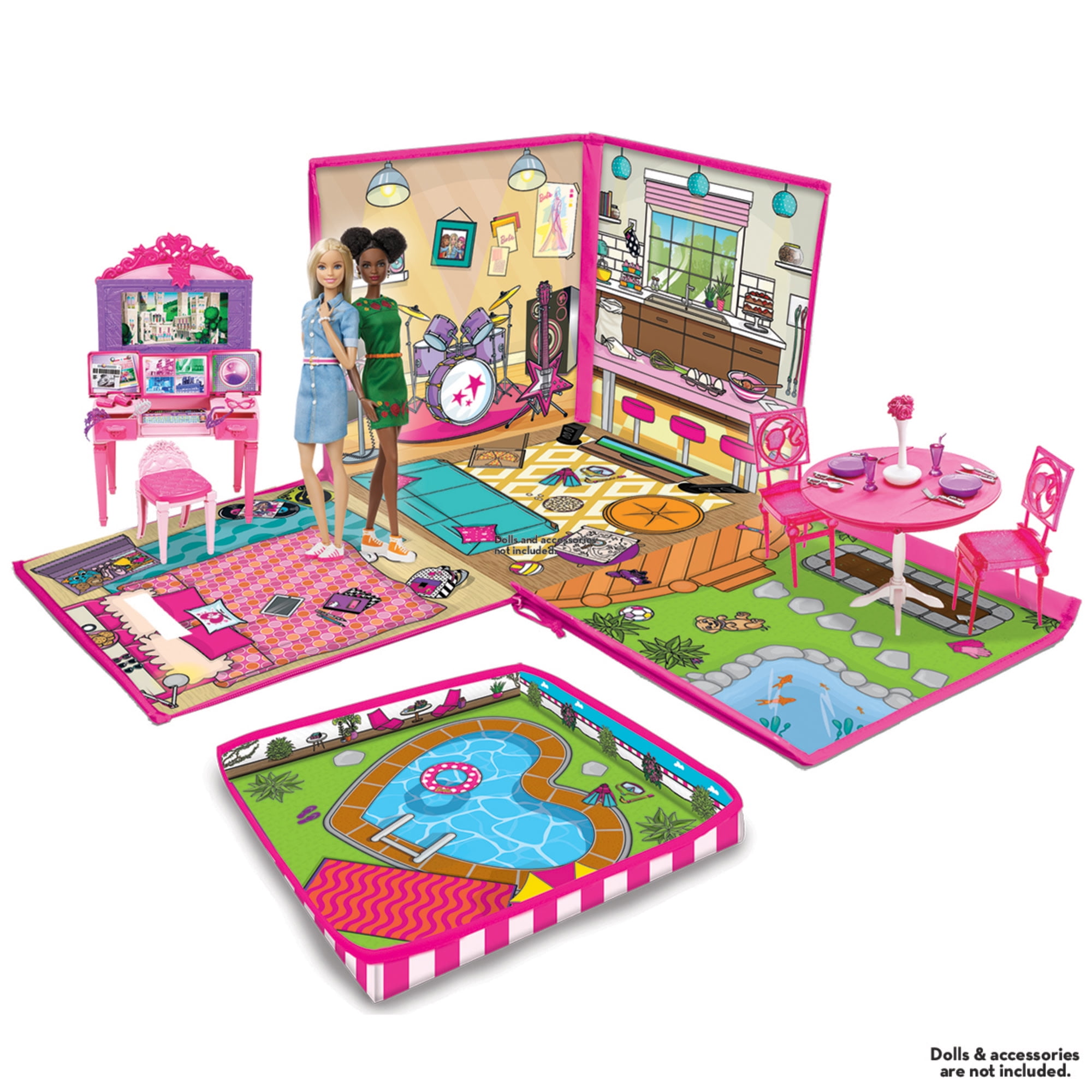 Tara Toys Barbie Dreamhouse ZipBin Toy Storage Box and Playmat (Pink, 12 in x 12 in x 12 in) kvyr5