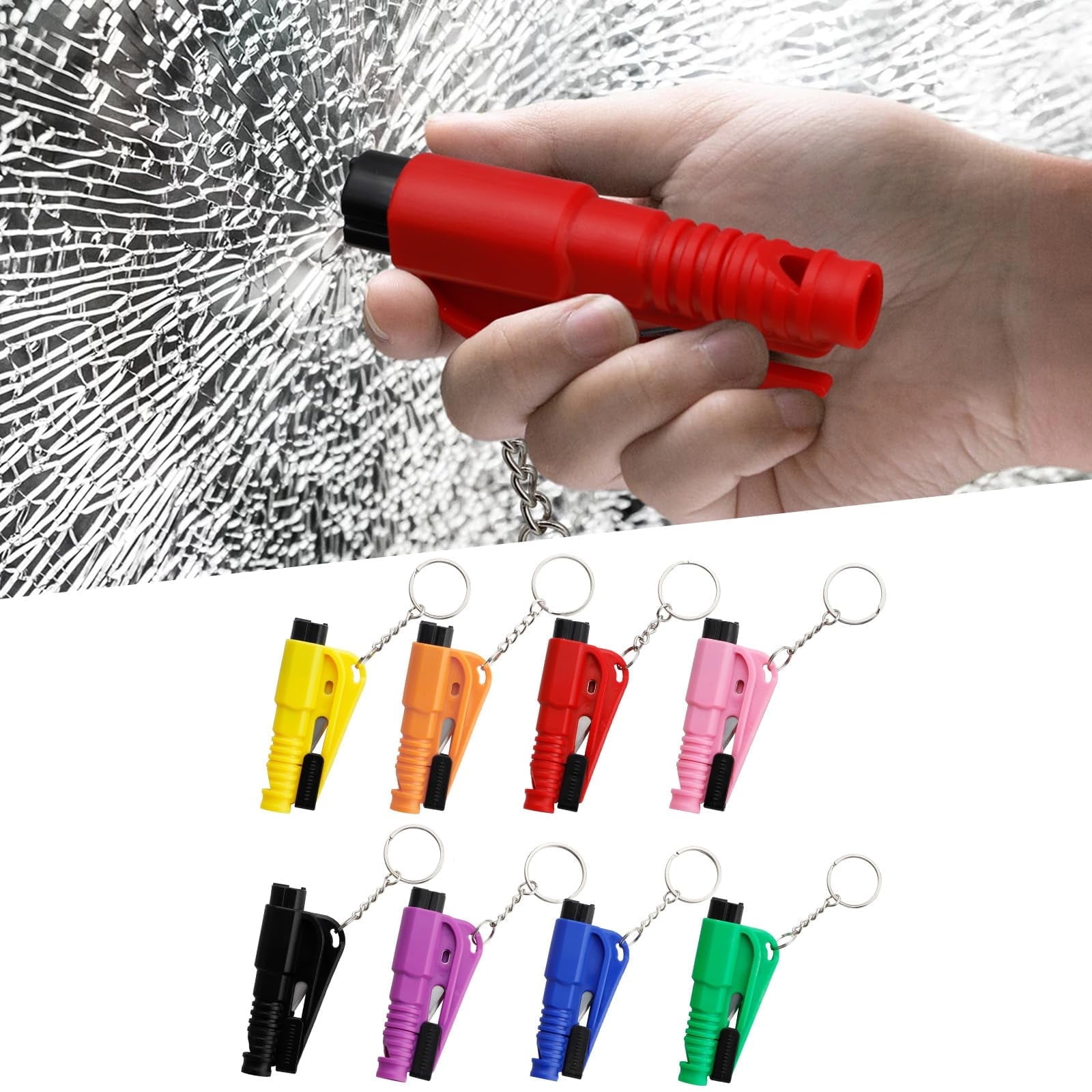 DIYSMART Emergency Escape Tool Keychain, Car Window Breaker and Seatbelt Cutter (8-Pack, 2.95 in x 1.38 in) gq5sr