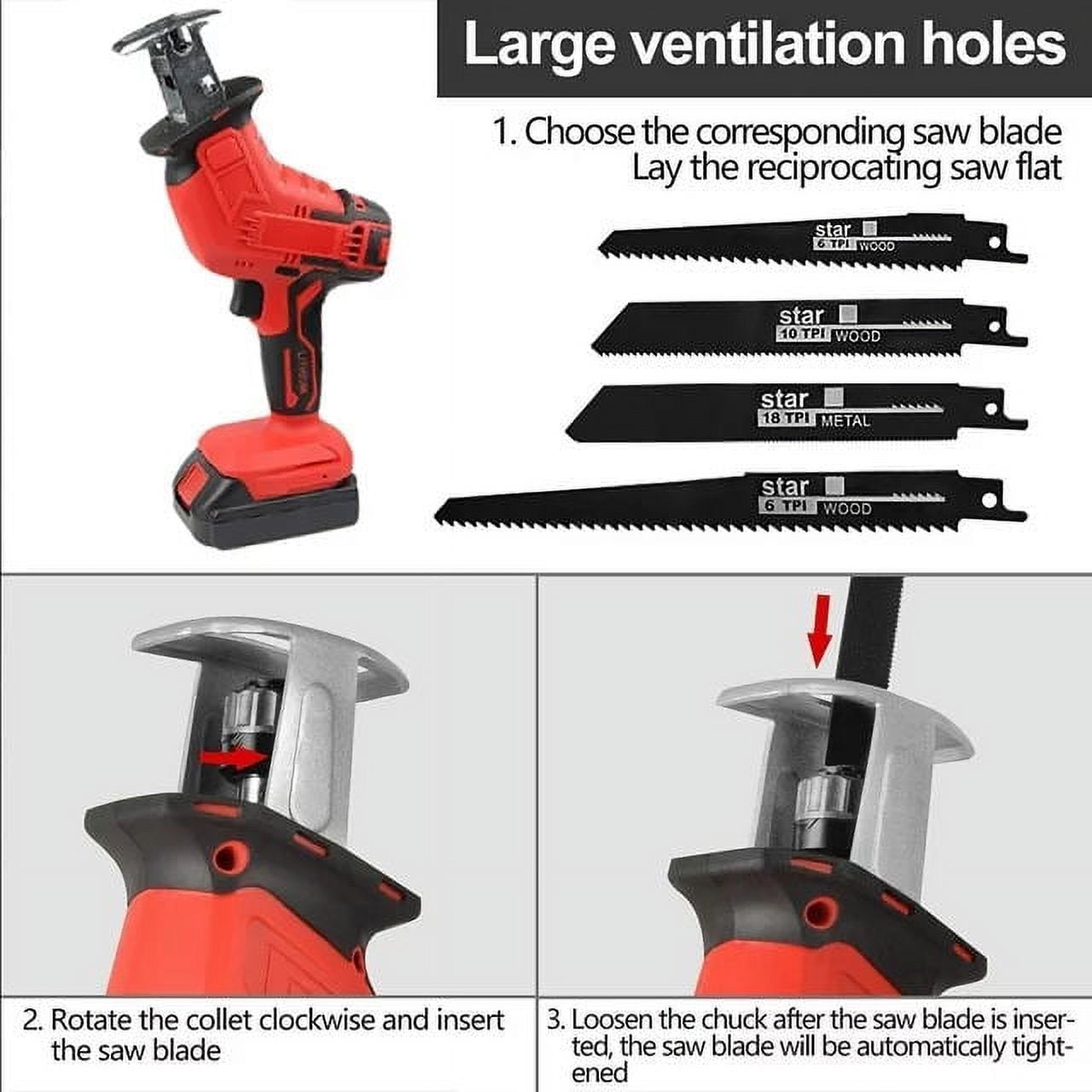 ANTNOMEXIN Cordless Reciprocating Saw Kit, Electric Power Hand Saw with 2 Batteries, Fast Charger, and 8 Saw Blades for Wood, Metal, and PVC Cutting 7fv66