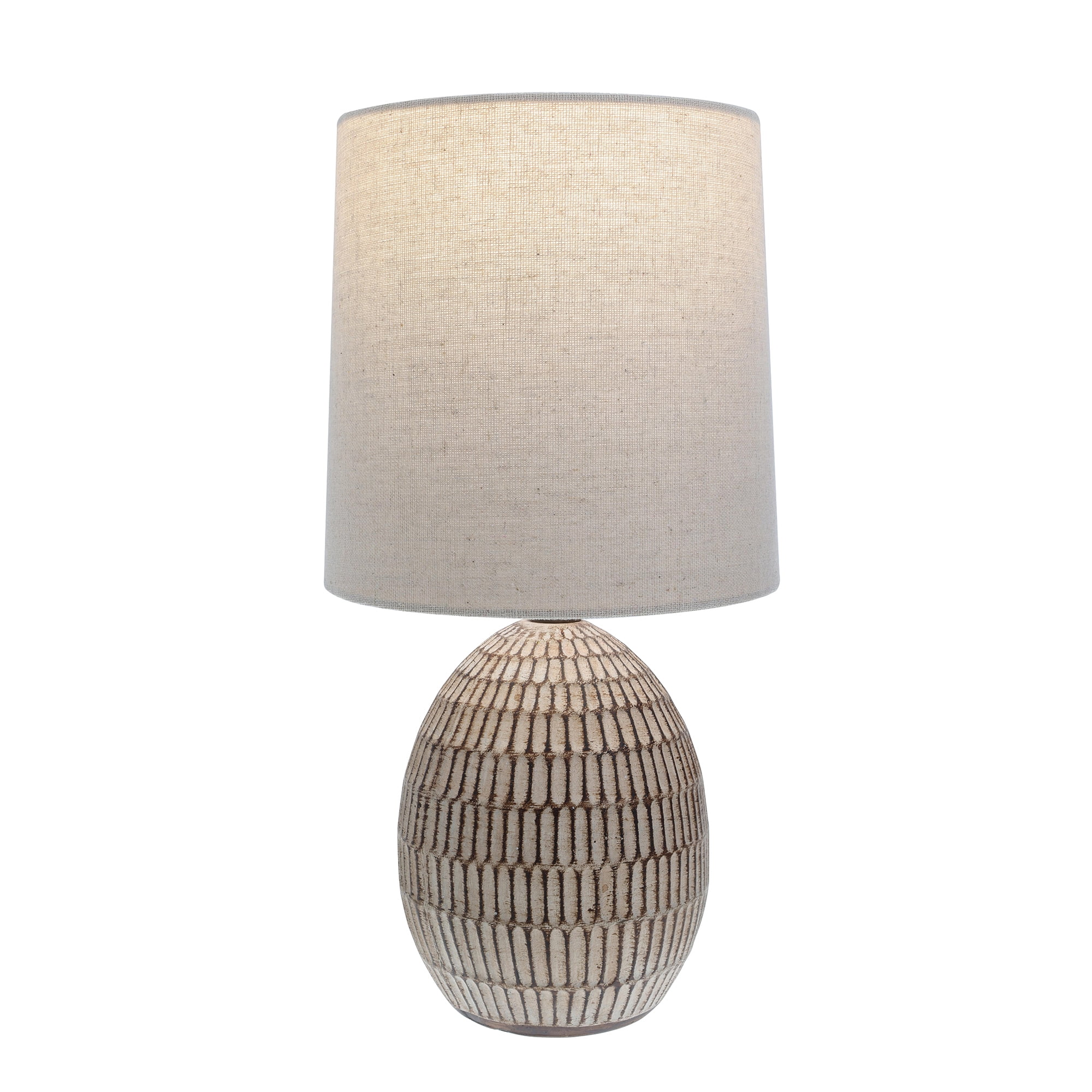 Simple Home Bohemian Ceramic Table Lamp, Carved Accent Light with Fabric Shade (Beige, 12.75 in) h3kg7