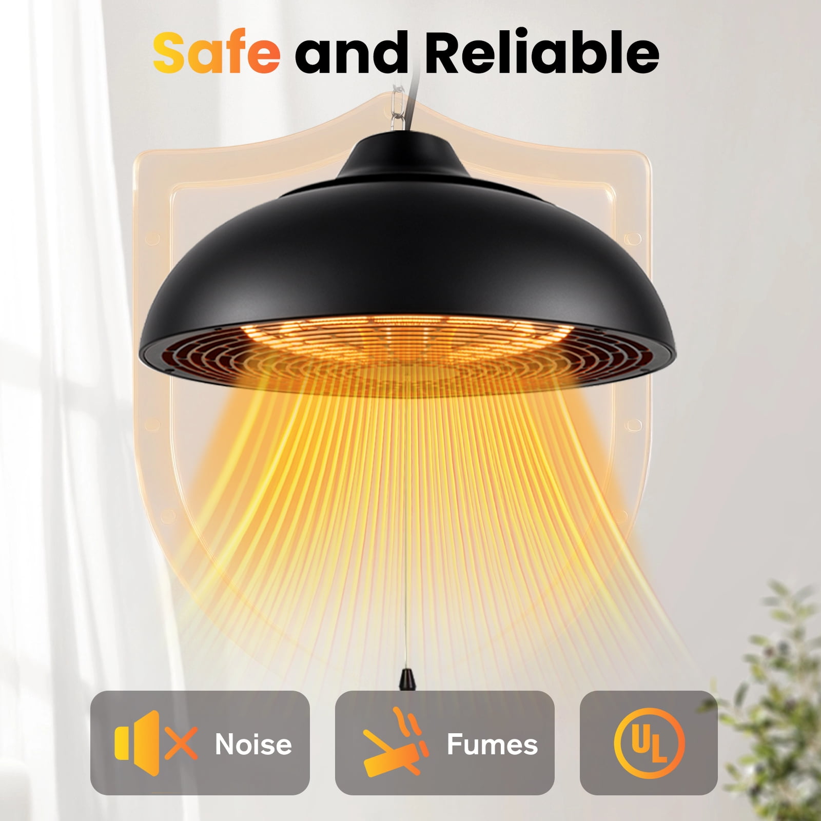 Advwin Electric Hanging Patio Heater, Ceiling Mounted Outdoor Space Heater with 3 Adjustable Heat Modes (1500W) yoqct