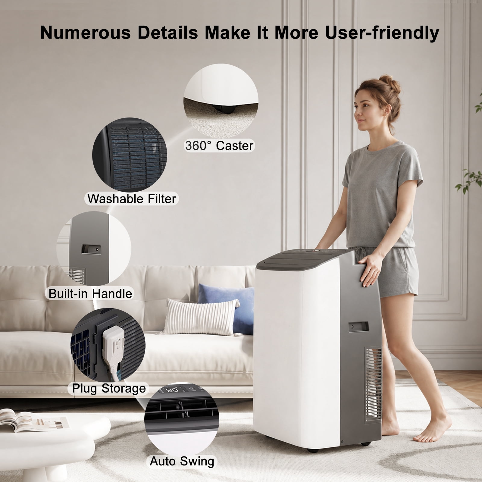 Patbrela 14000 BTU Portable Air Conditioner with Remote Control, 3-in-1 Cooling Dehumidifier and Fan for Rooms up to 800 sq ft nxgma