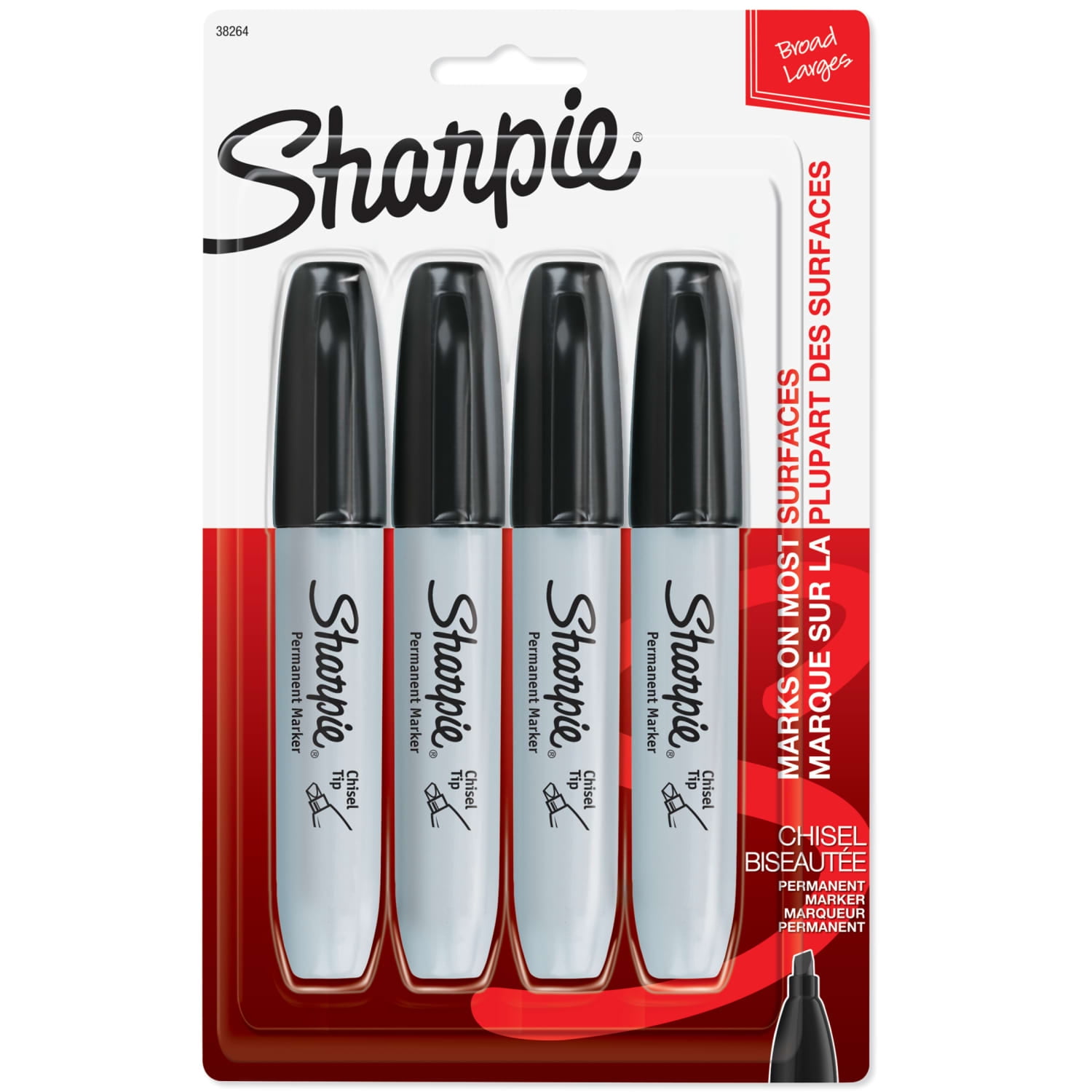 Sharpie Permanent Markers, Chisel Tip, Quick-drying Ink, Black (4 Count) fzynz