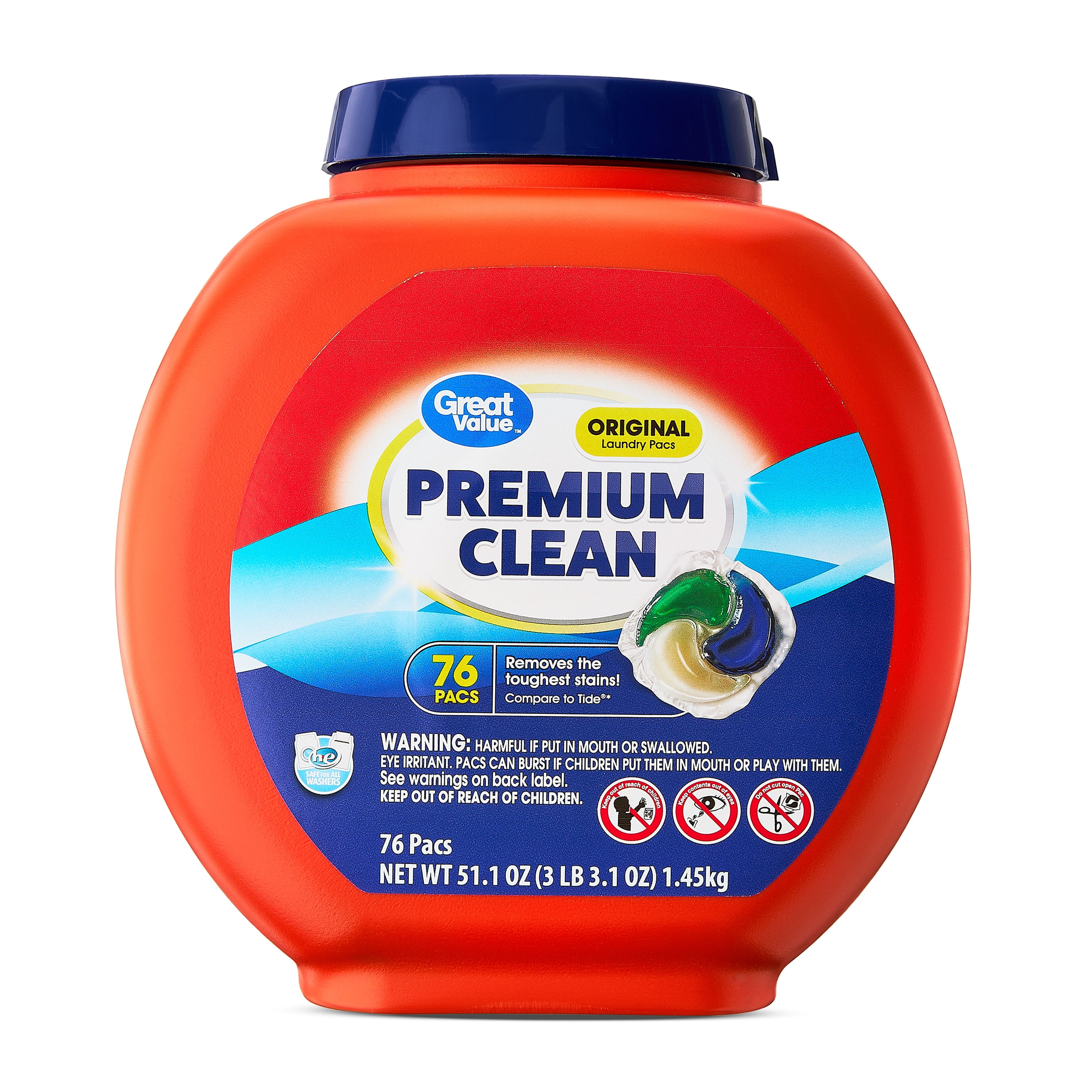 Great Value Premium Clean Laundry Pacs, Original Scent (76 Count) 8mmol