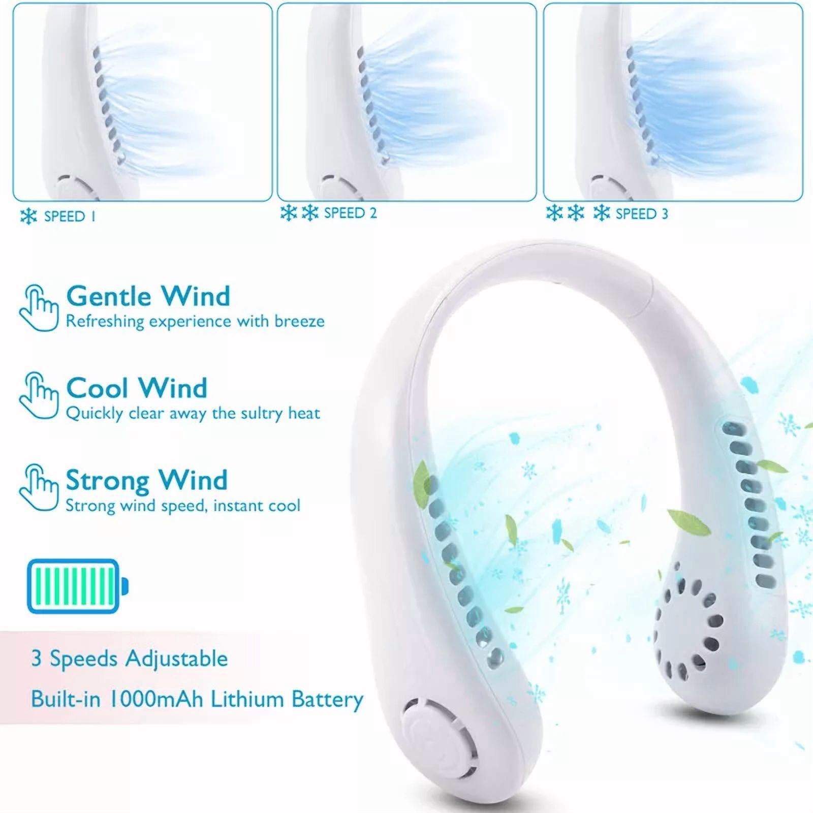 VAULT Portable Neck Fan Rechargeable Hands-Free Personal Cooling Device (1000 mAh) 3pv3h