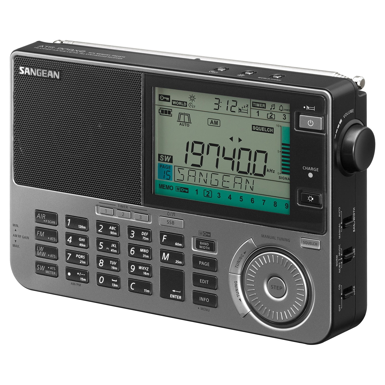 Sangean ATS-909X2 Portable AM/FM Shortwave Radio (Gray, 1 Unit) twqs2