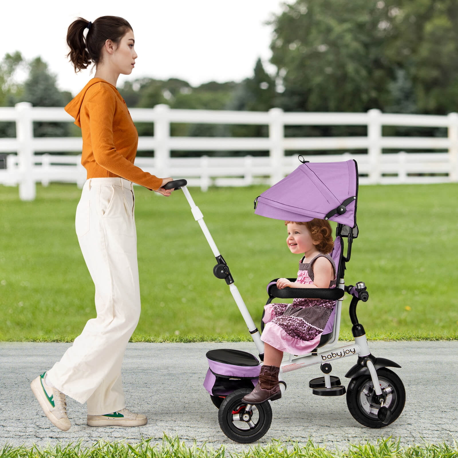 INFANS 5-in-1 Folding Toddler Tricycle with Adjustable Canopy and Storage (Pink) r4evd