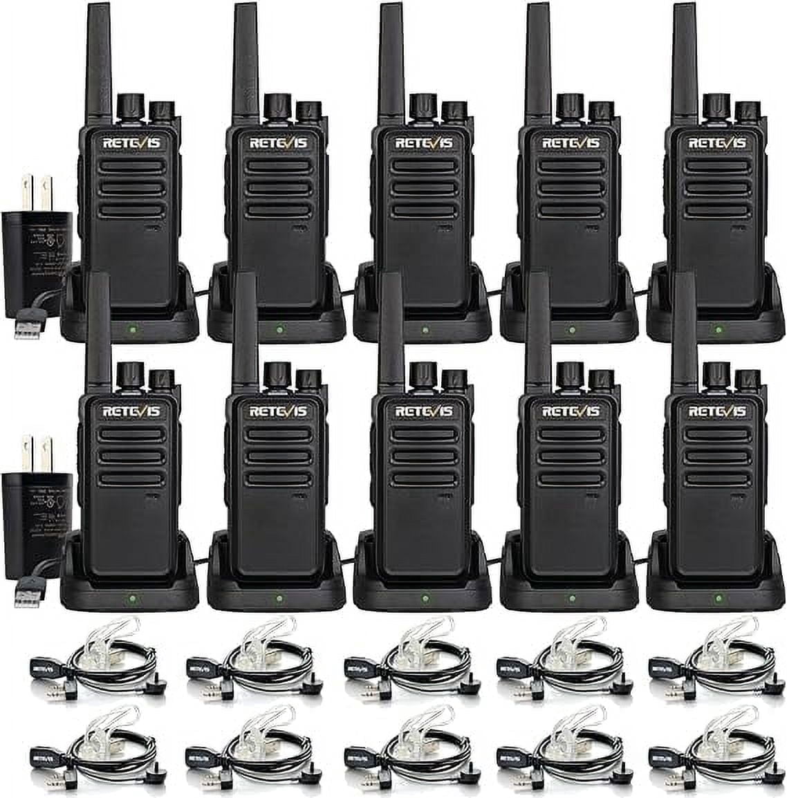 Retekess RT68 Two-Way Radios Long Range Walkie Talkies with Earpiece and Charging Base (10 Pack) vo4vc