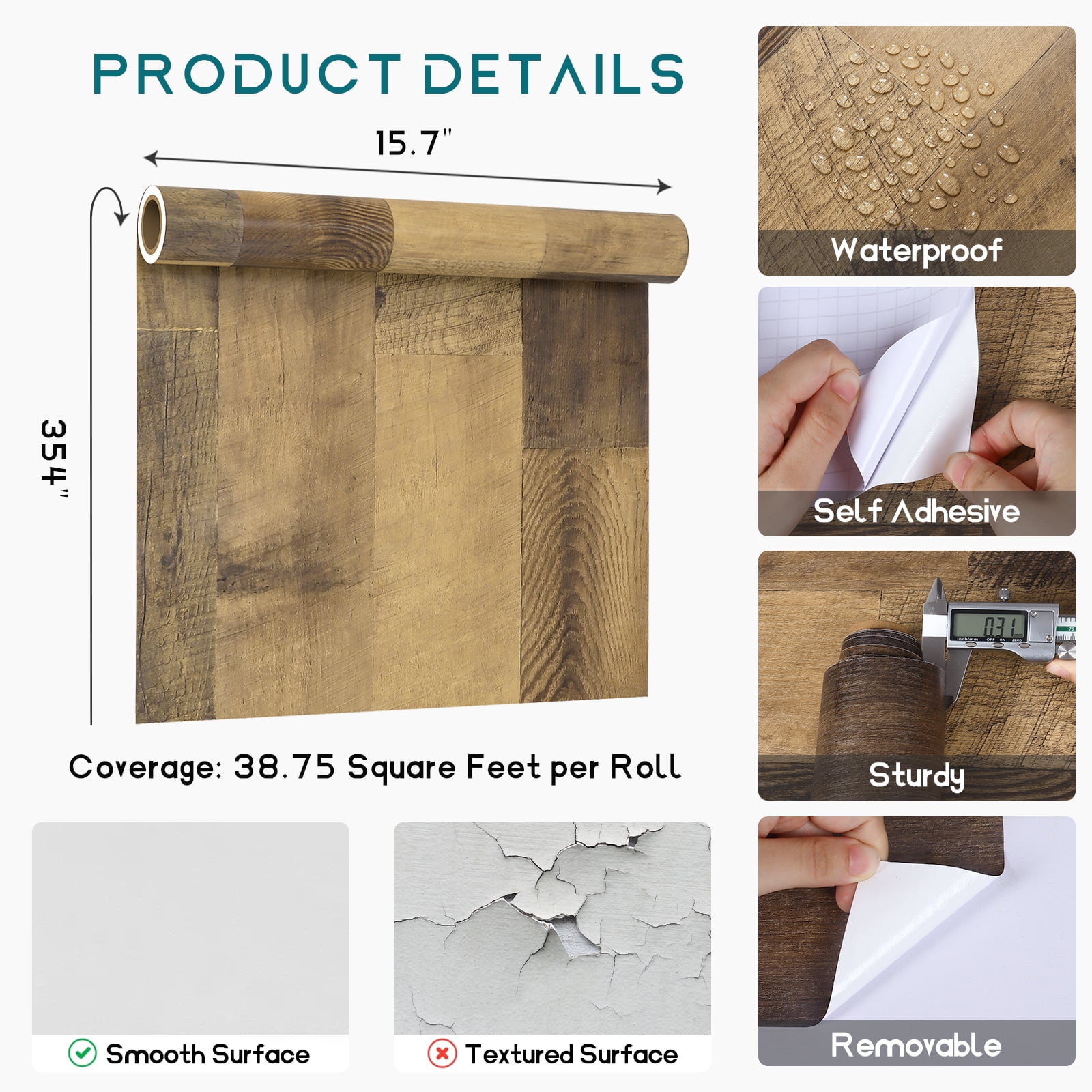 VEELIKE Wood Plank Contact Paper, Waterproof Peel and Stick Vinyl Wallpaper for Furniture and Cabinets (Brown, 15.7 in x 354 in) xni0r