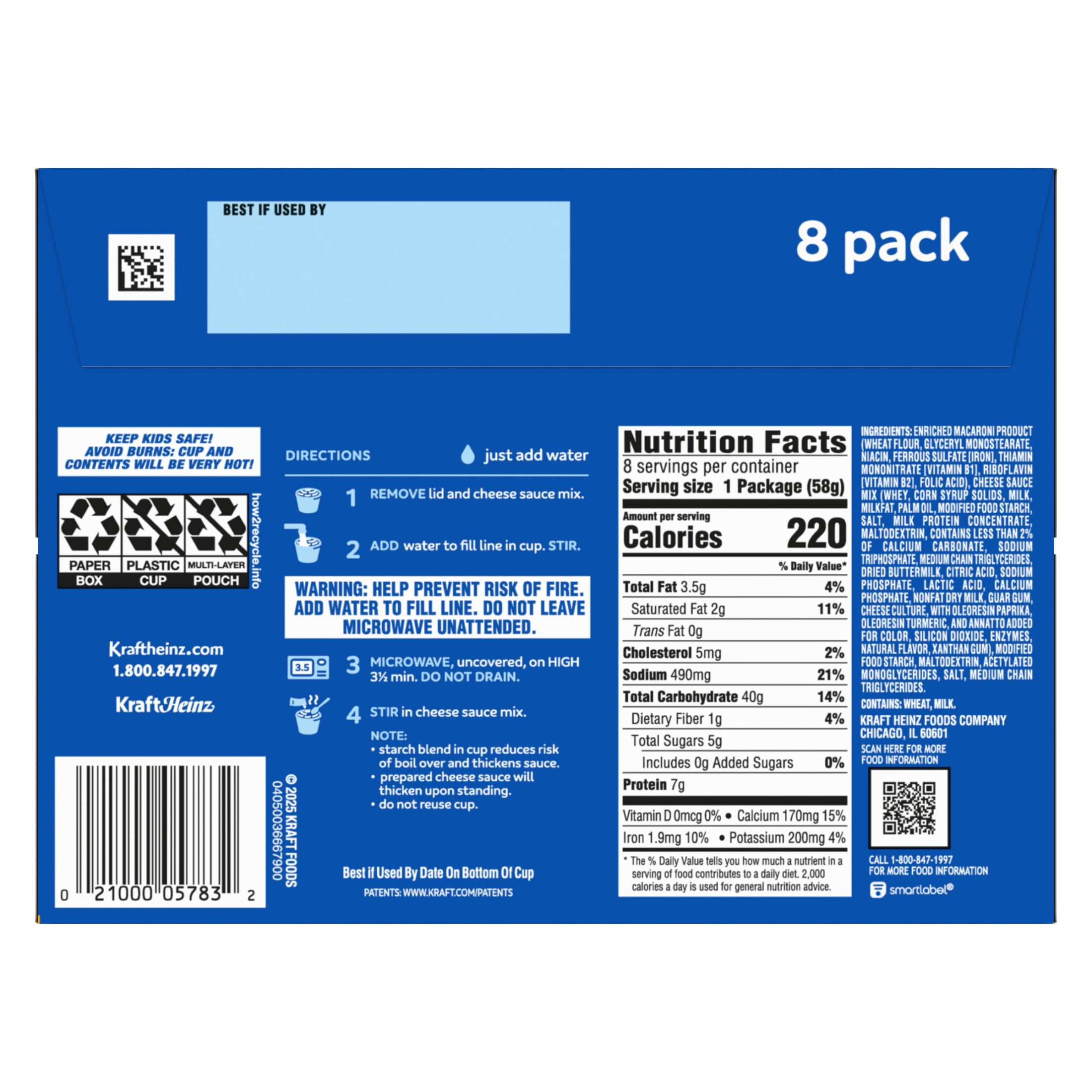 Kraft Original Macaroni and Cheese Dinner Cups (8 Pack, 2.05 oz Each) 9nz4p
