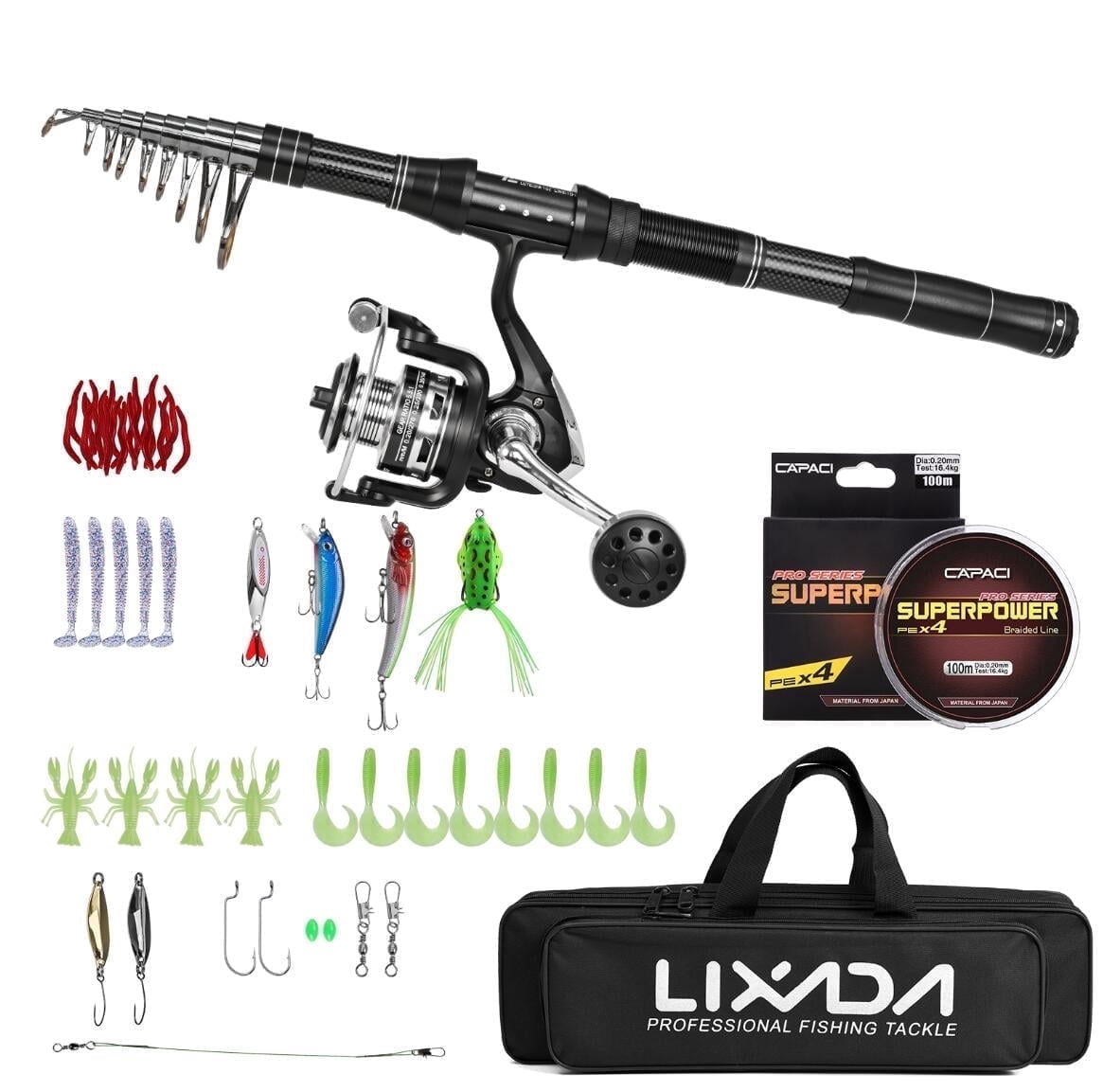 Blusea Telescopic Fishing Rod and Spinning Reel Combo Kit with Tackle Box and Lures (Full Set) qwp3r