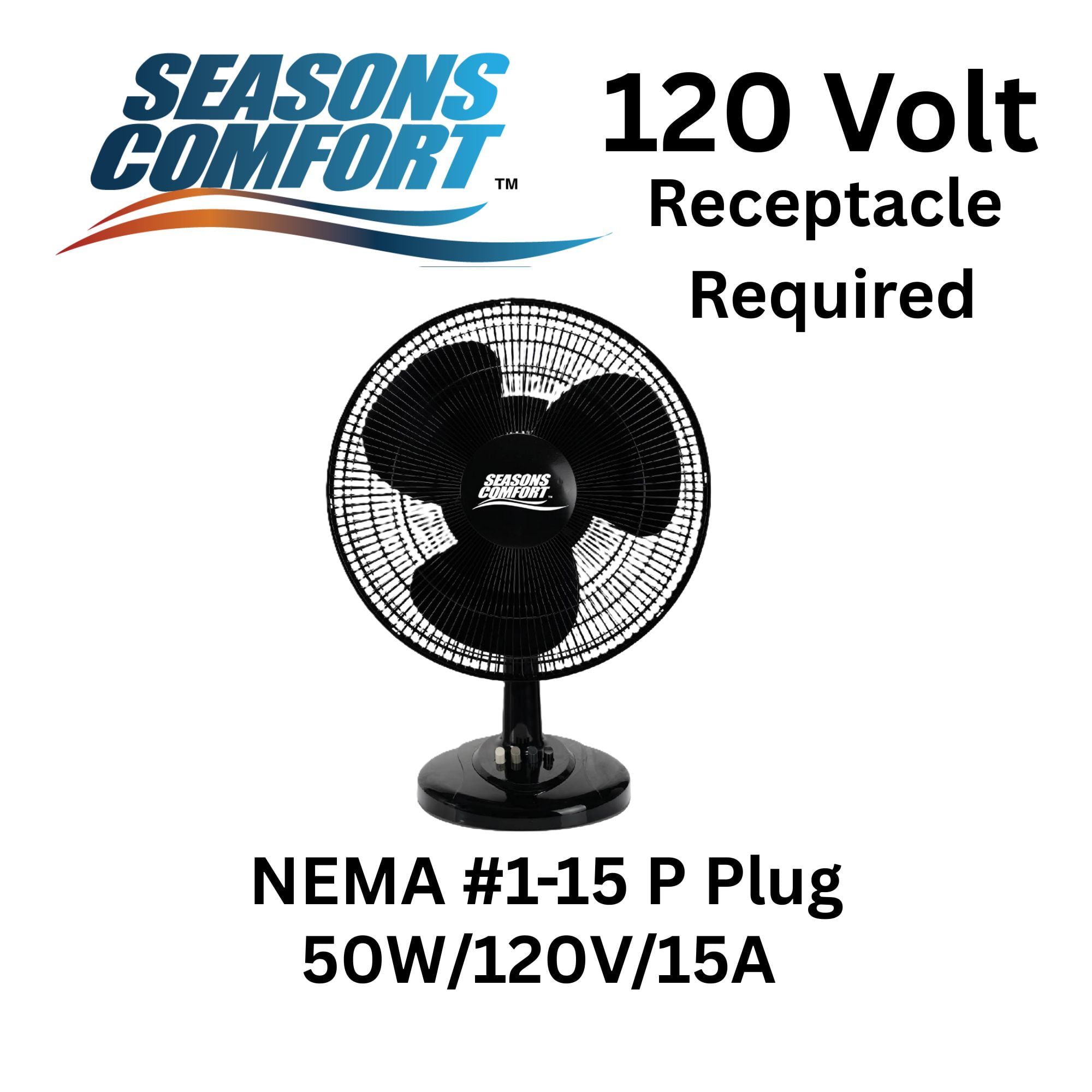 Seasons Comfort 16 Inch Oscillating Tabletop Fan, 3-Speed Quiet Cooling (Black, 21 in H x 16 in W) yy2b0