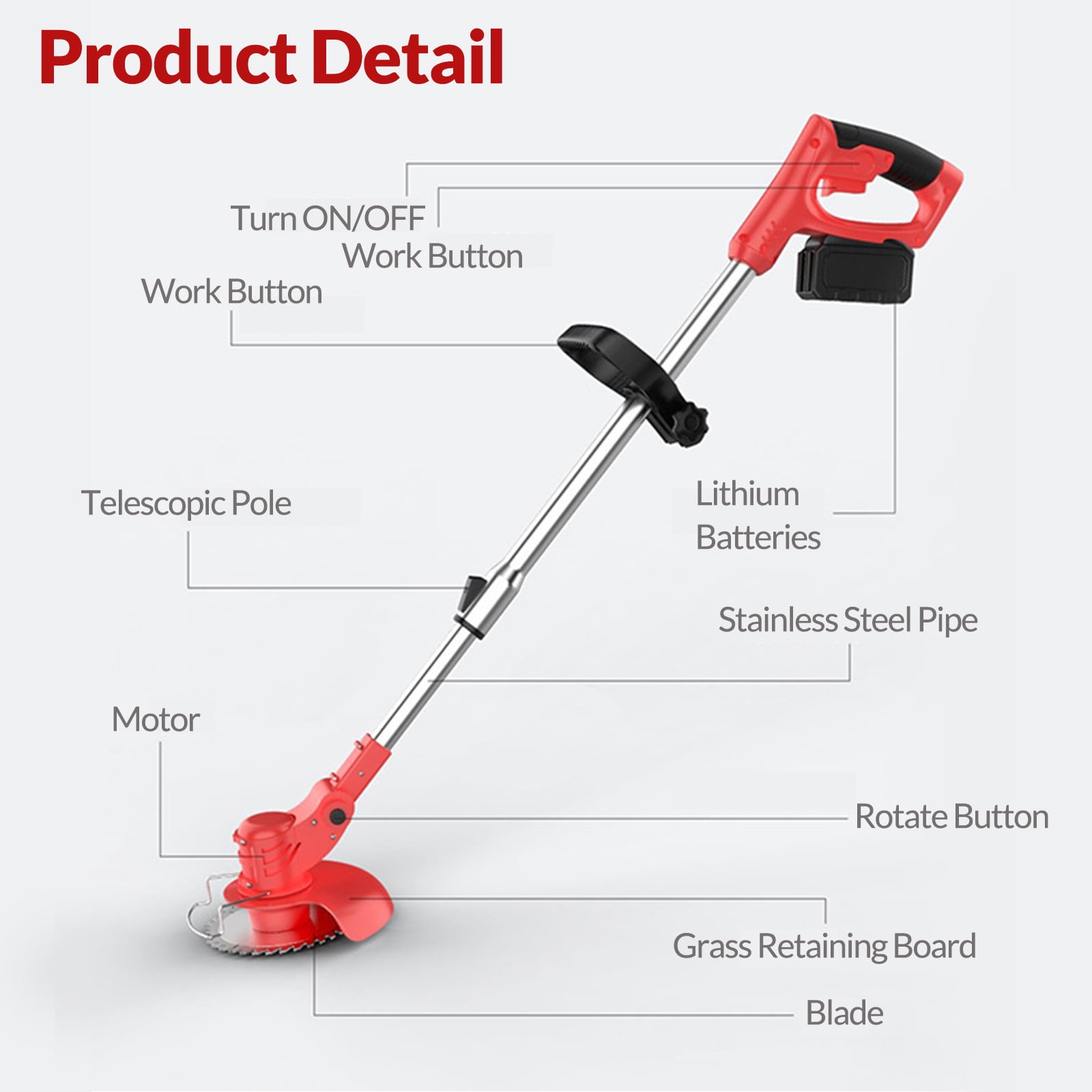 Ele-mall 21V Cordless Grass Trimmer, Electric Weed Eater with Telescopic Pole (Red, 1 Pack) dxocp