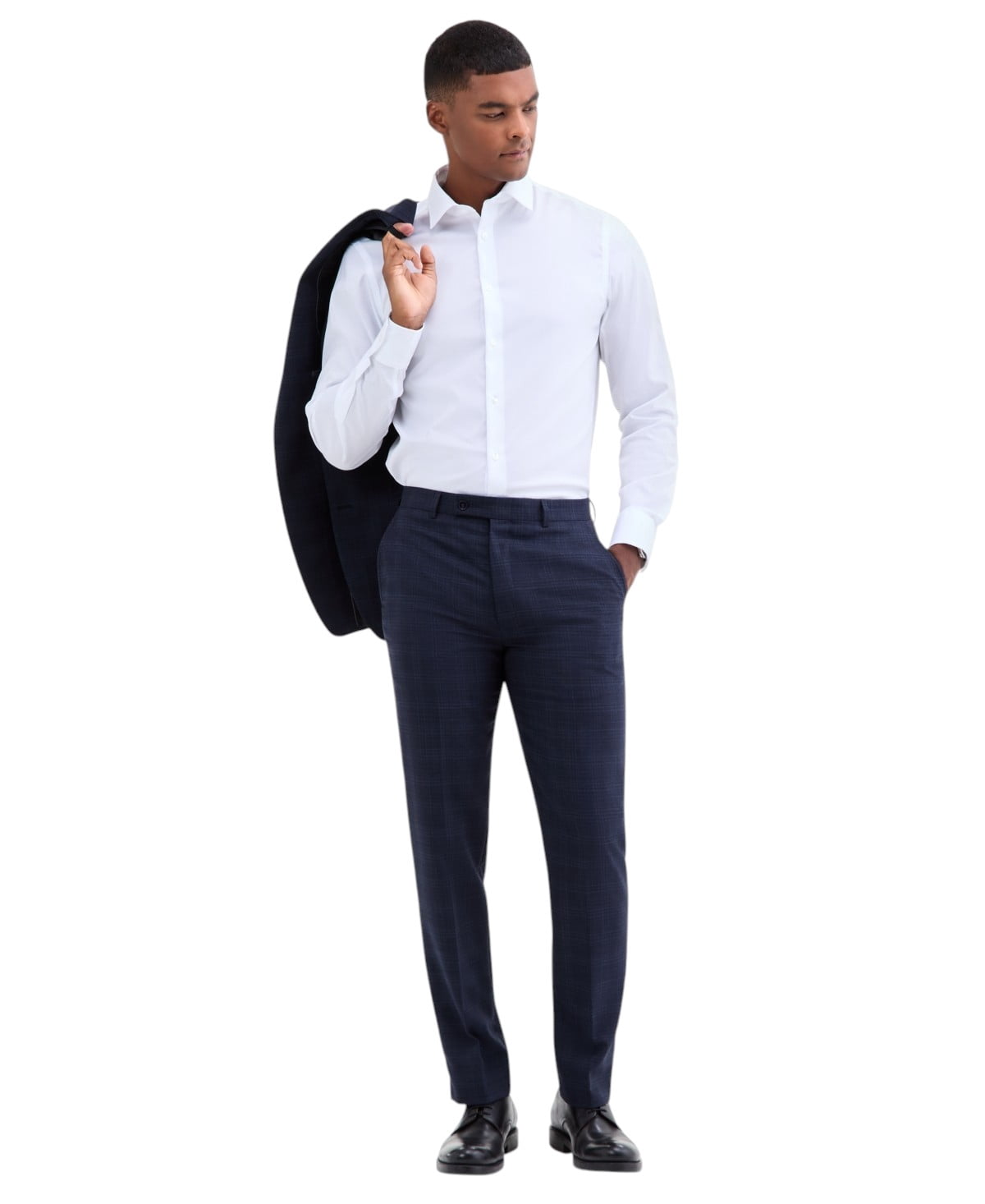 Calvin Klein Mens Slim Fit Dress Pants Stretch Wool Plaid (Navy Blue, 32 in x 32 in) xok6y