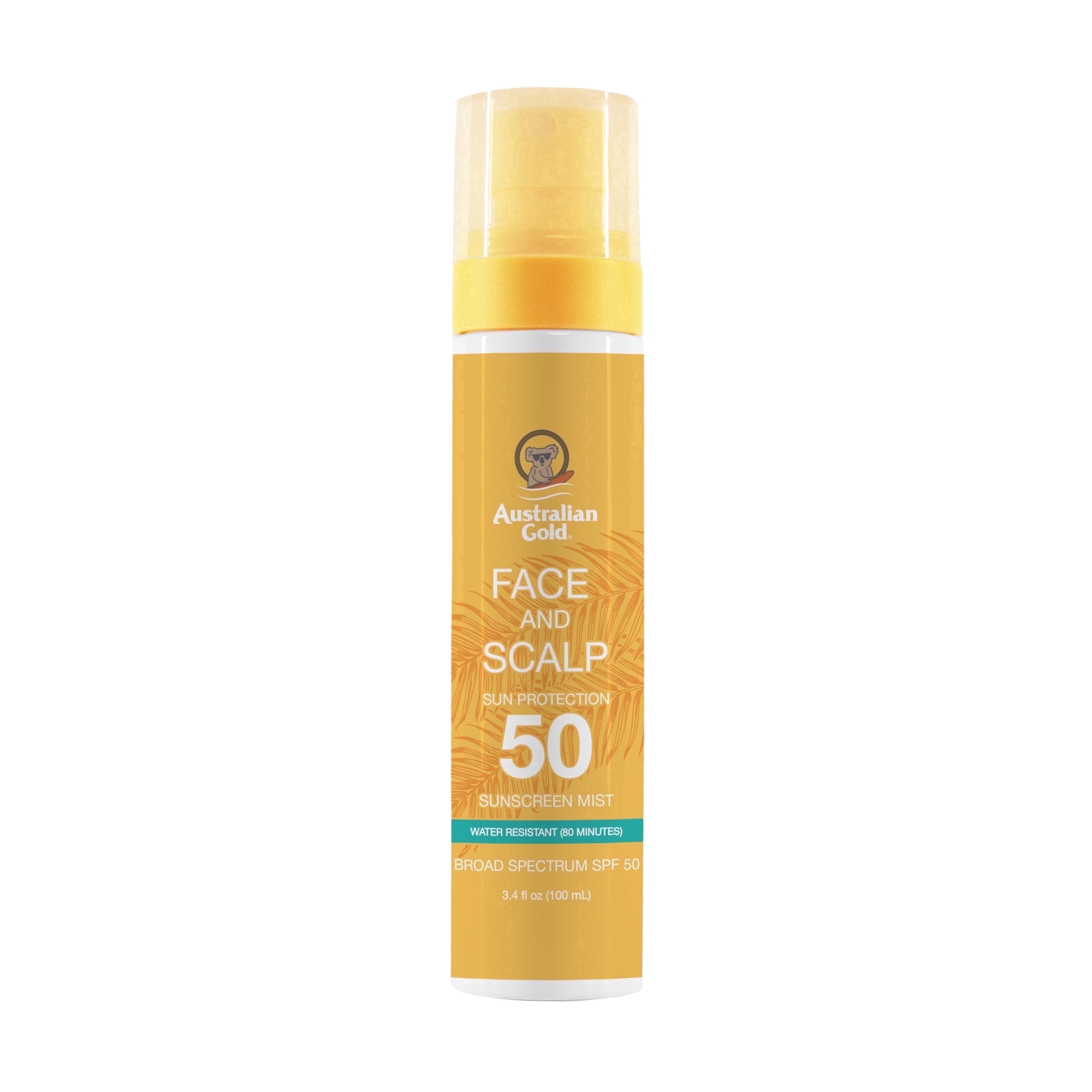 Australian Gold Face and Scalp Sunscreen Mist, Broad Spectrum SPF 50, Lightweight & Non-Greasy (Gold, 3.4 fl oz) xbntl