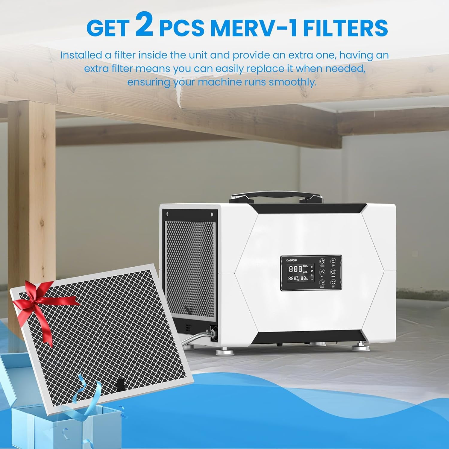 CADPXS Crawl Space Dehumidifier with Built-in Pump and Drain Hose, Commercial Grade Moisture Control for Basements (80 Pint, White) wd4p4