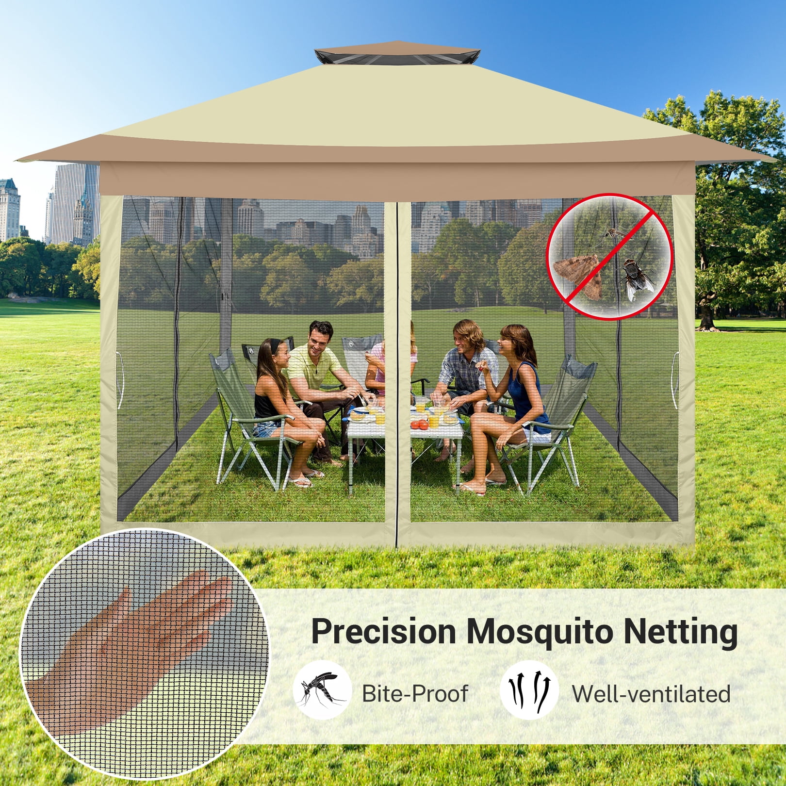 SANOPY Outdoor Pop-up Gazebo with Mosquito Netting and Sandbags (Light Brown, 12x12 ft) 63tns
