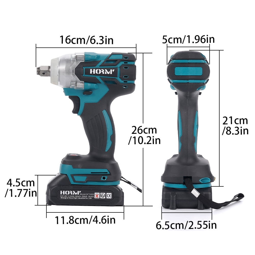 HORMY Cordless Impact Wrench, Brushless Motor Power Tool with 2 Batteries & LED Light (Blue, 1/2 in) t6r9k