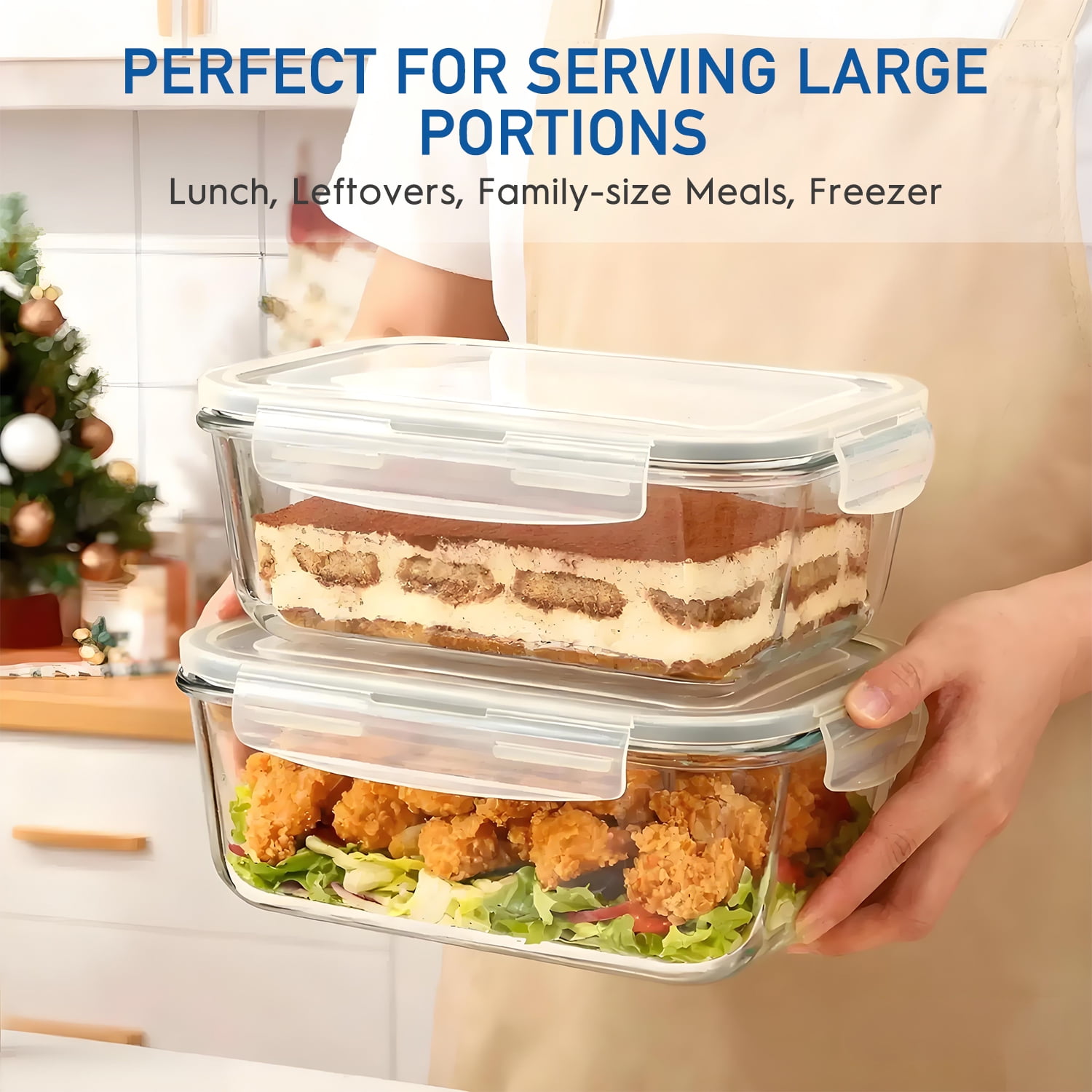 Taimasi Glass Food Storage Containers Set, Airtight Leak-Proof Meal Prep Containers with Locking Lids (Gray, 63 fl oz, 2 Pack) 1rziv