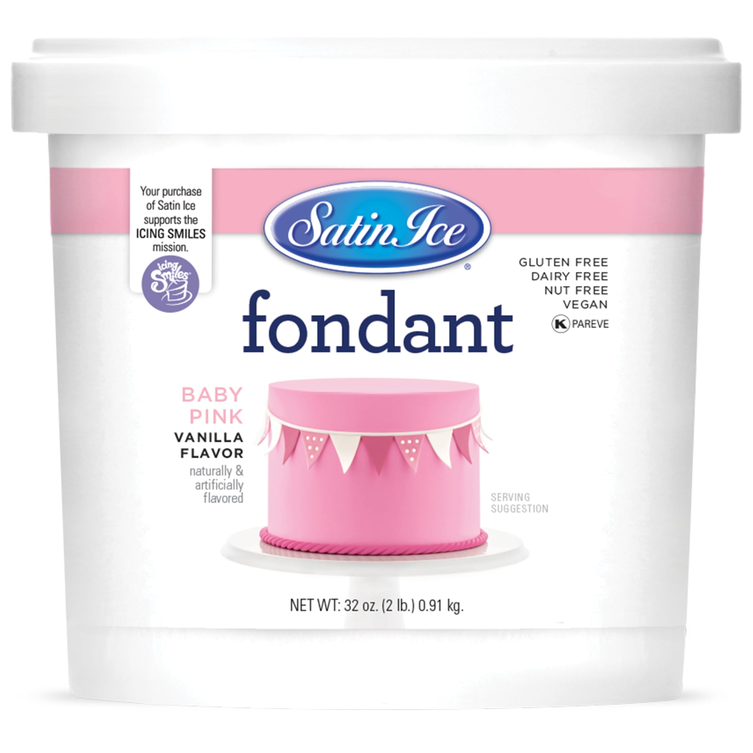 Satin Ice Rolled Fondant Icing, Premium Vanilla Flavor, Professional Cake Decorating Supplies (Baby Pink, 2 lb) sc82p