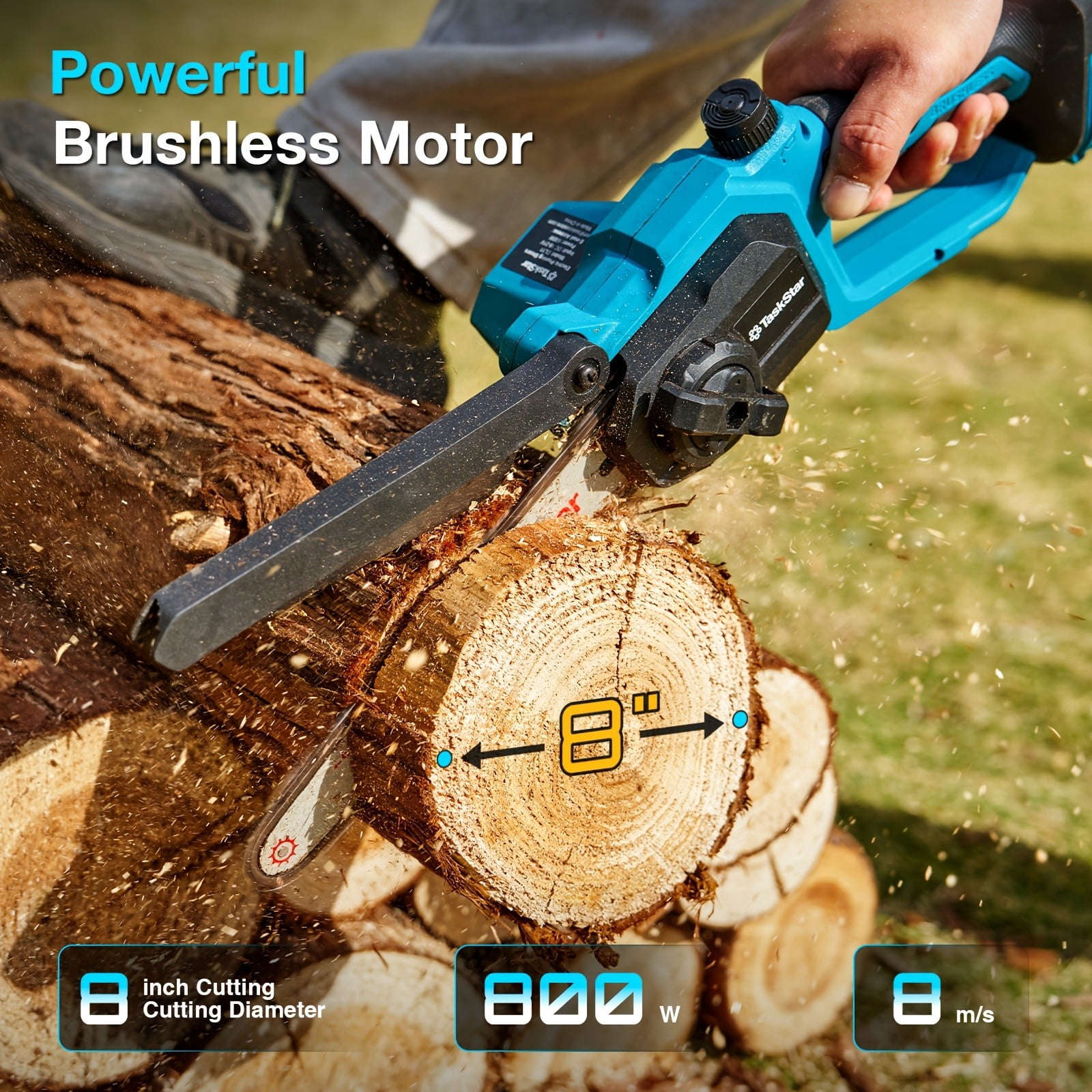 TaskStar 2-in-1 Cordless Pole Saw and Mini Chainsaw, 8 in Electric Handheld Pruning Tool (Blue, 15 ft Reach) j7rzr