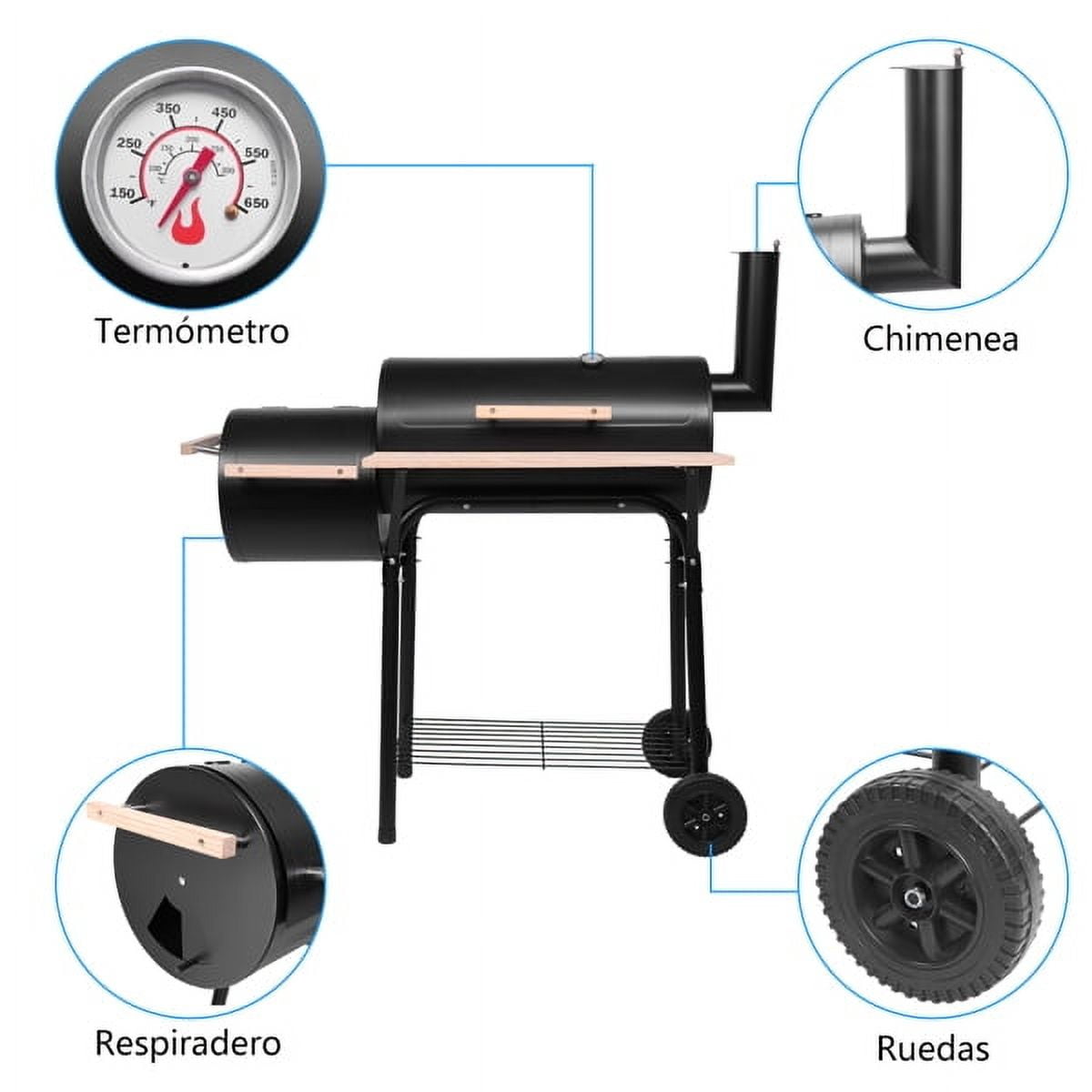 Bitiwend Charcoal Grill with Offset Smoker, Outdoor BBQ Grill with Side Table and Temperature Gauge (Black) zn2hj
