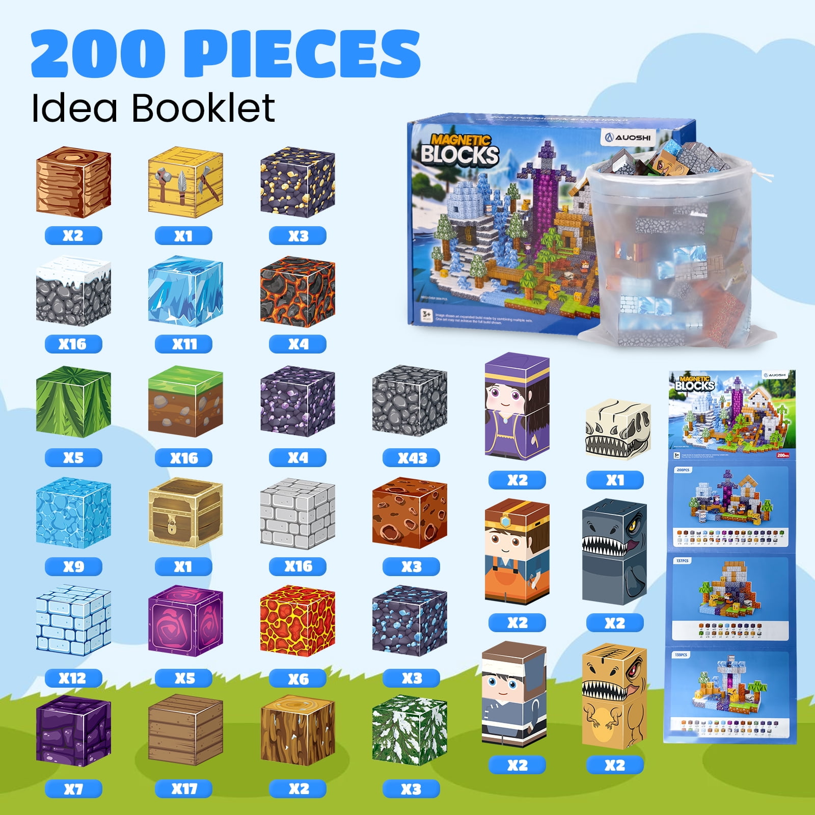 AUOSHI 200 PCS Magnetic Building Blocks STEM Educational Construction Set (Blue, 0.8 in) 8cb6h