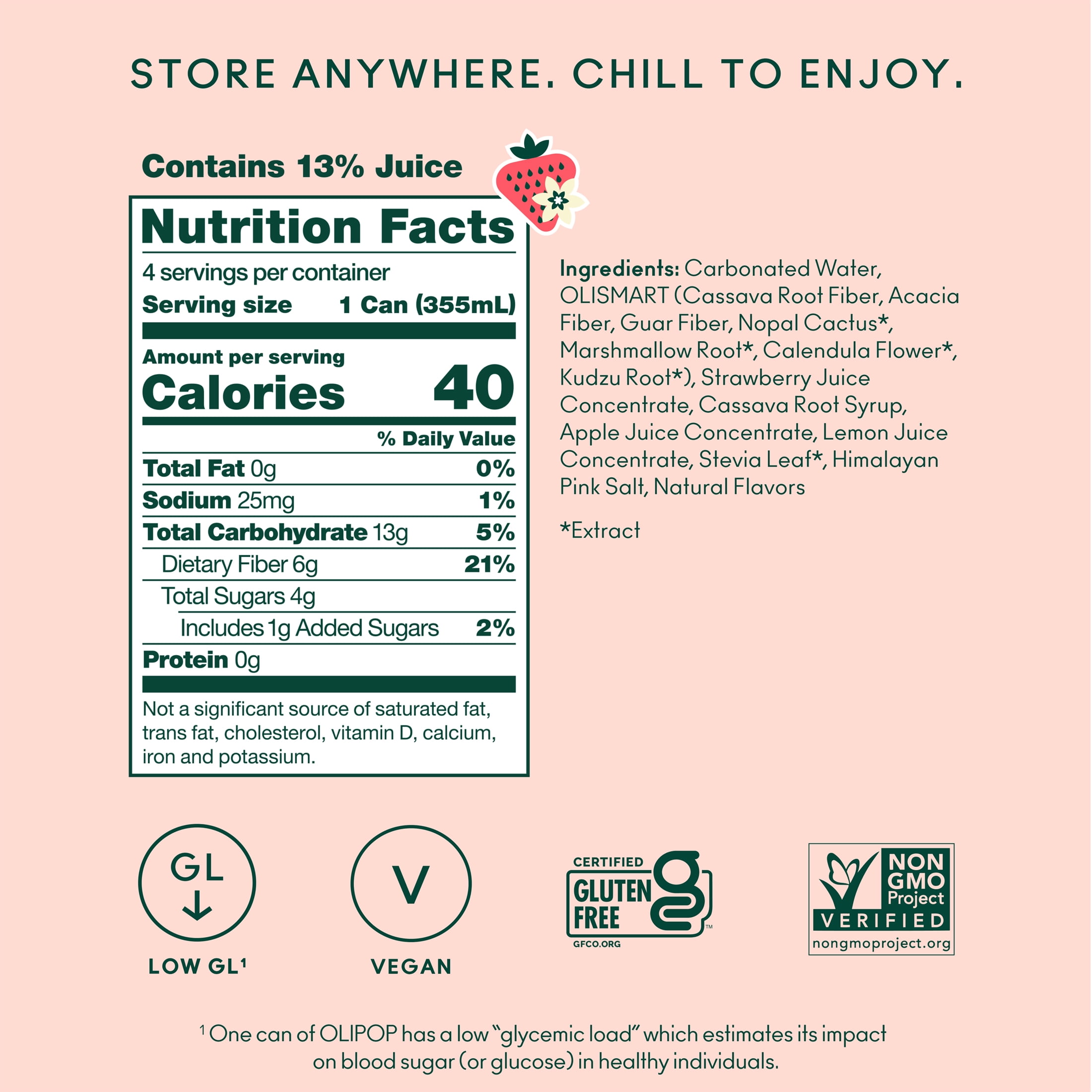 OLIPOP Prebiotic Soda, Strawberry Vanilla, Digestive Health Support Drink (4 Pack, 12 fl oz) ux7nr