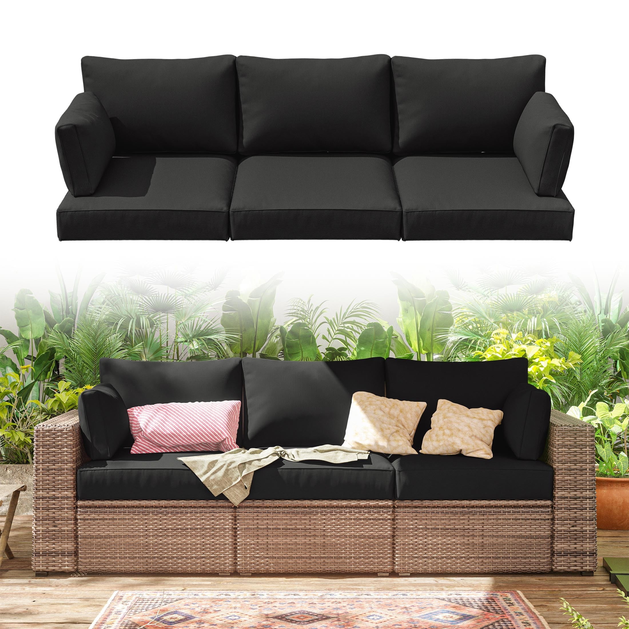 Pakunoda 8-Piece Outdoor Sectional Replacement Cushions, Waterproof High-Density Foam Patio Furniture Set (Black, 4 in Thick) oni4e