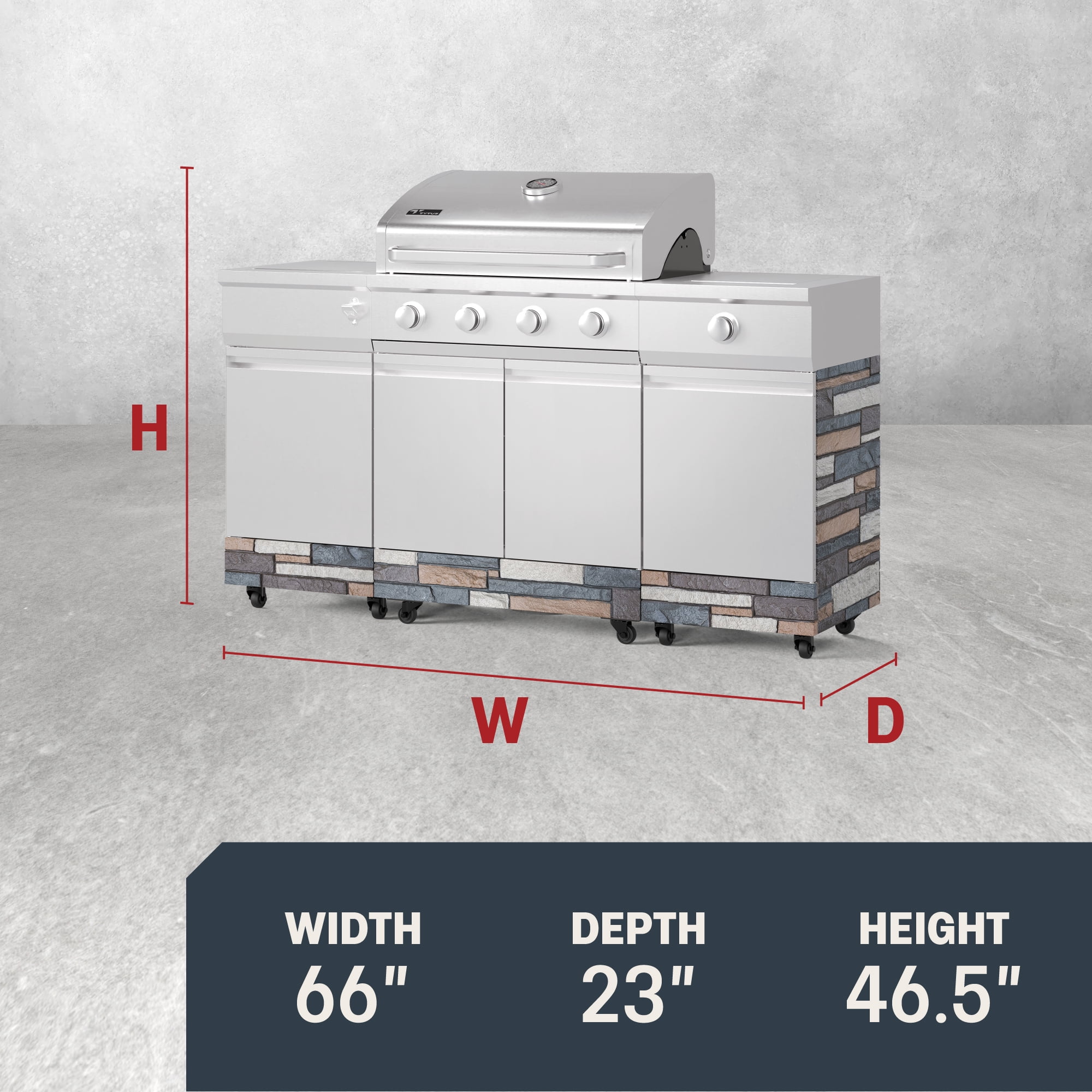 TYTUS Fresno 4-Burner Gas Grill Island Set with Cover, Griddle, Light, and Pizza Stone (Stainless Steel) q0xse