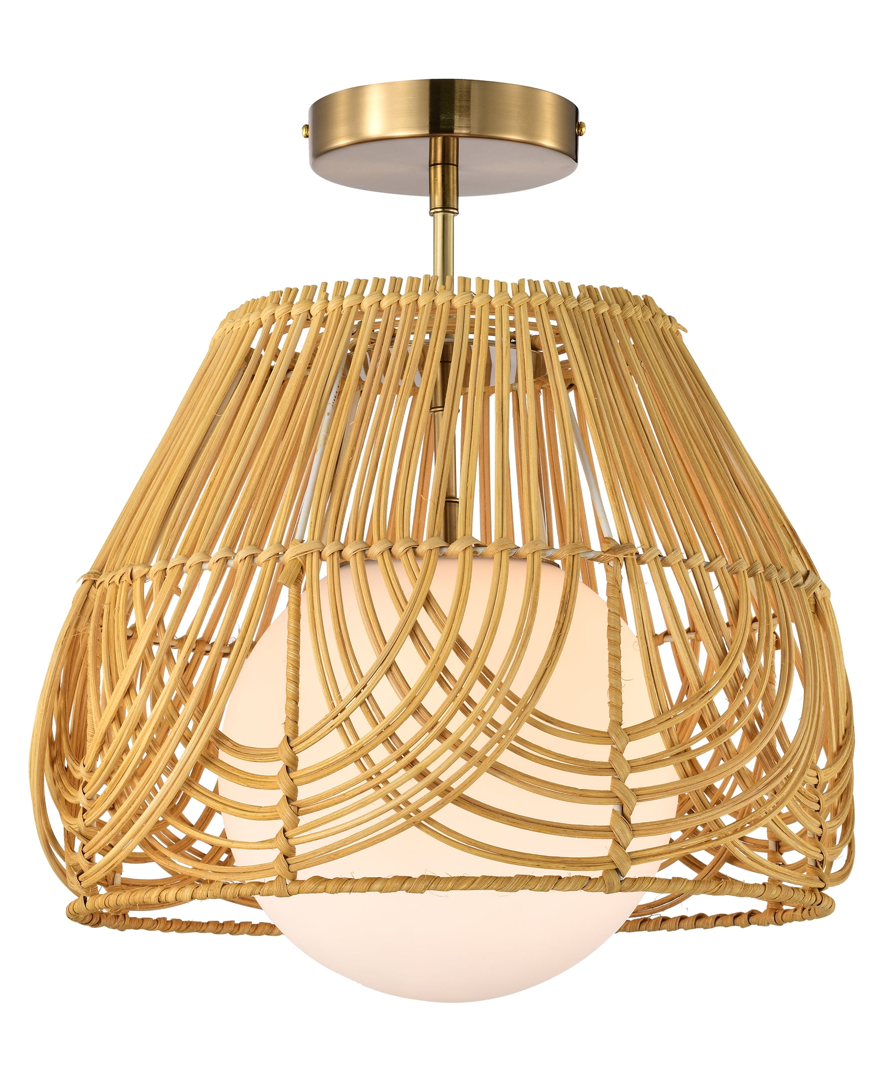 Warehouse of Tiffany Lada Semi-Flush Mount Ceiling Light, Brass and Woven Rattan Finish (13 in.) xuqp8