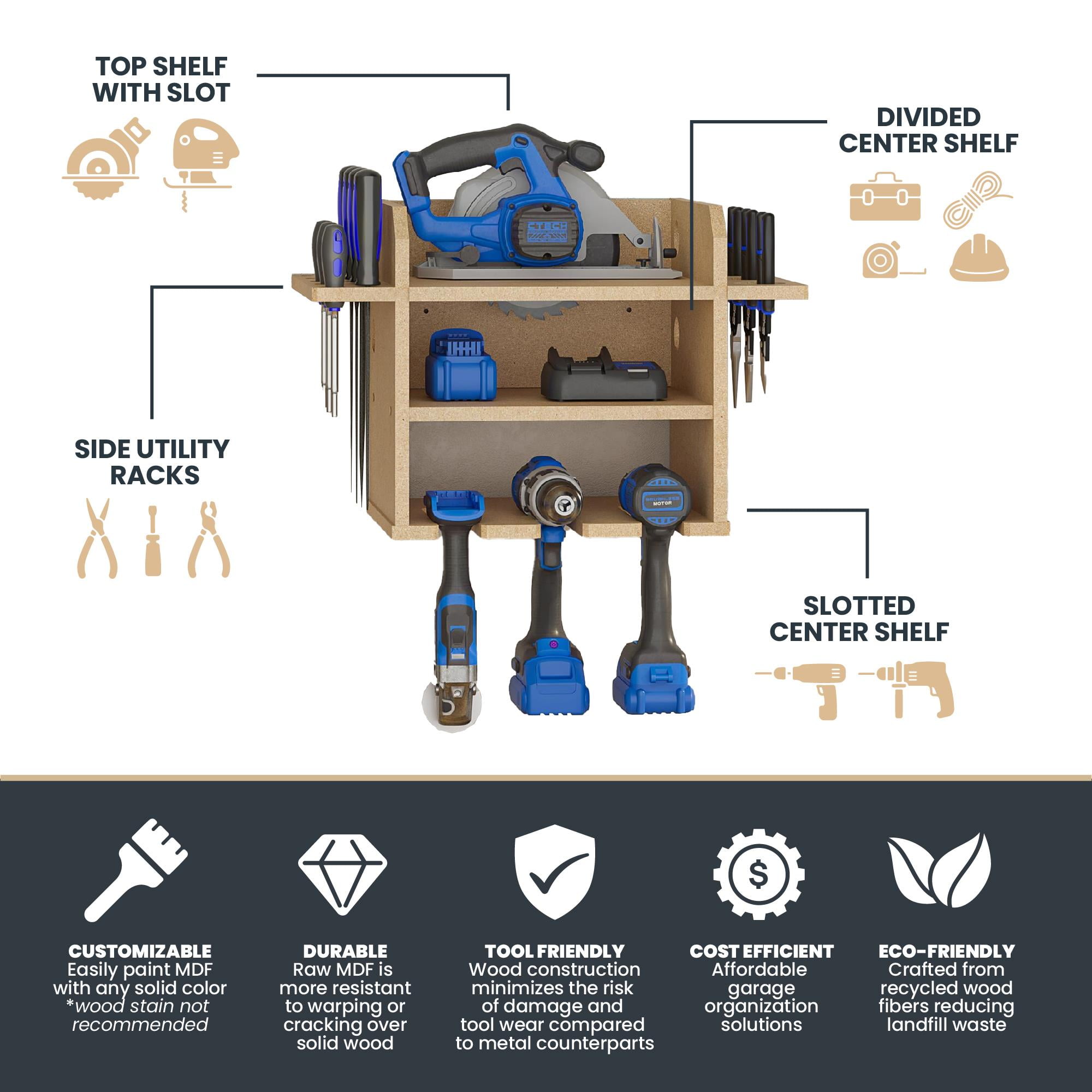 Systembuild Evolution Benford Wall Mount Tool Organizer for Drills and Saws (Raw Board) r7q3o