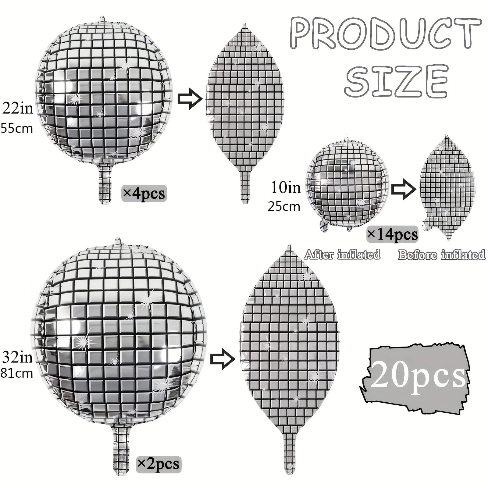 Beyondtrade 4D Metal Silver Disco Themed Party Balloons Set (20 Pieces, 10 in to 32 in) ymxz9