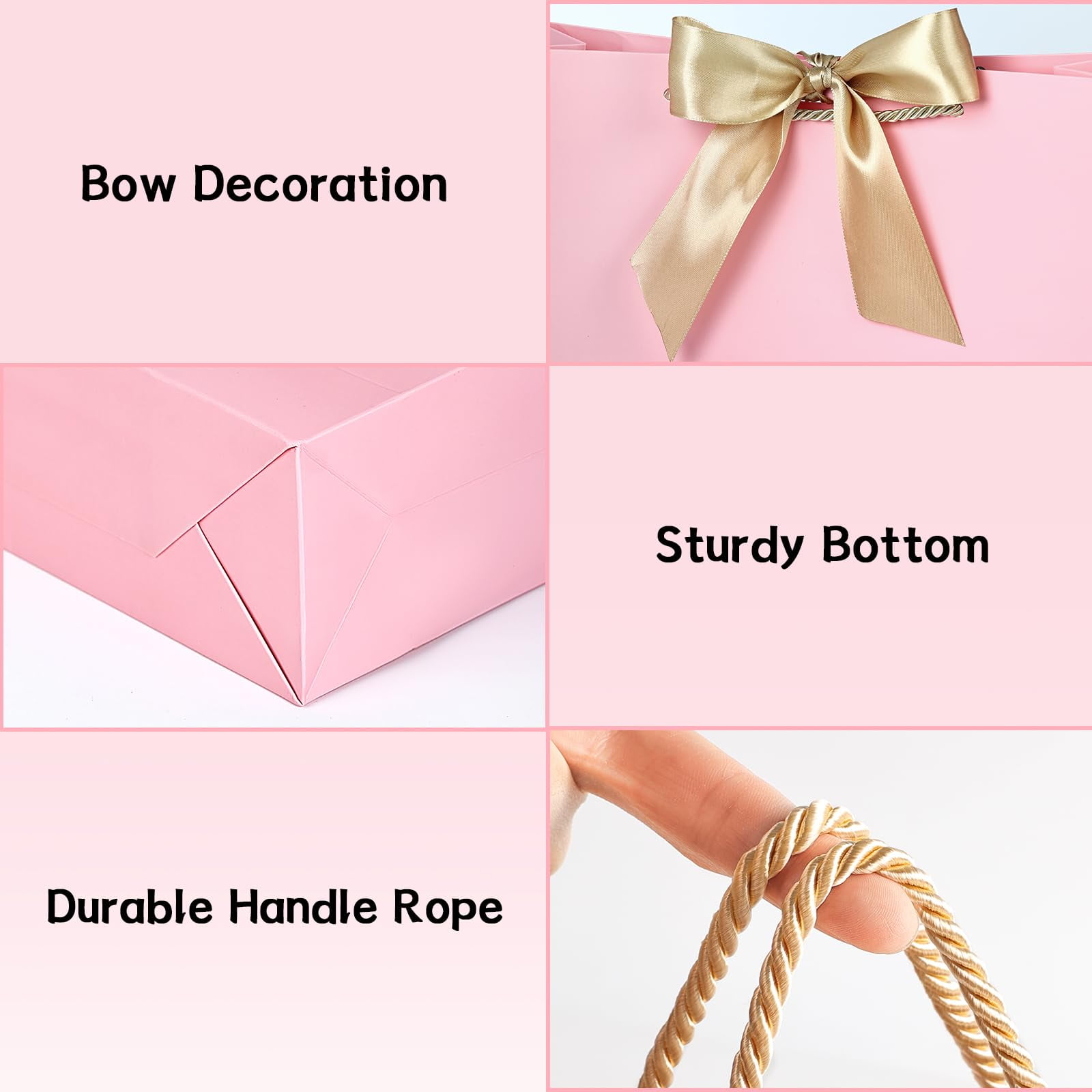 AUCLAY Large Gift Bags with Handles and Tissue Paper for Birthday Wedding Party (Pink, 3 Pack, 12.6 in) b3kws