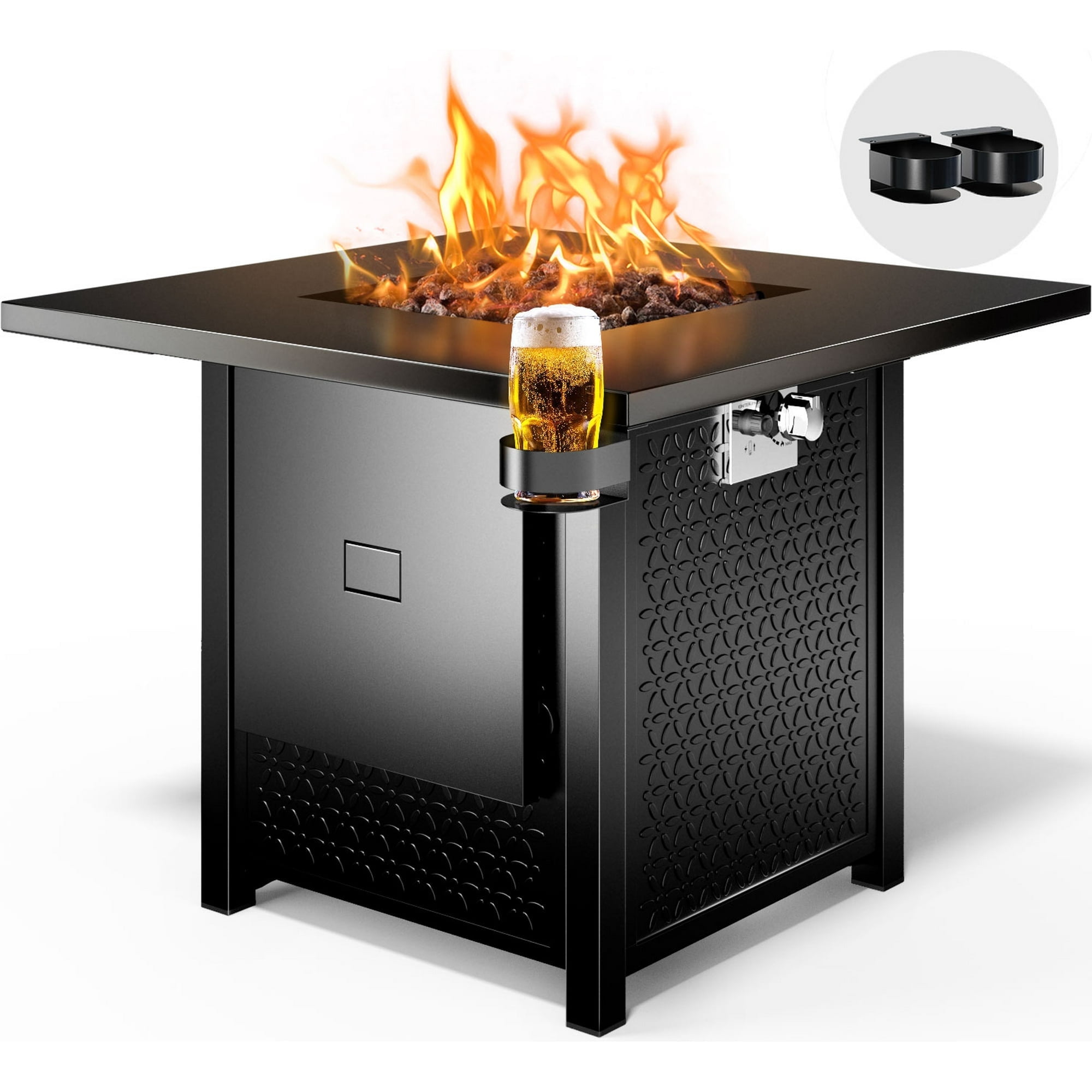 Philergo 28 Inch Propane Gas Fire Pit Table with Lid and Lava Rock (Black, 28 in) 5vdul