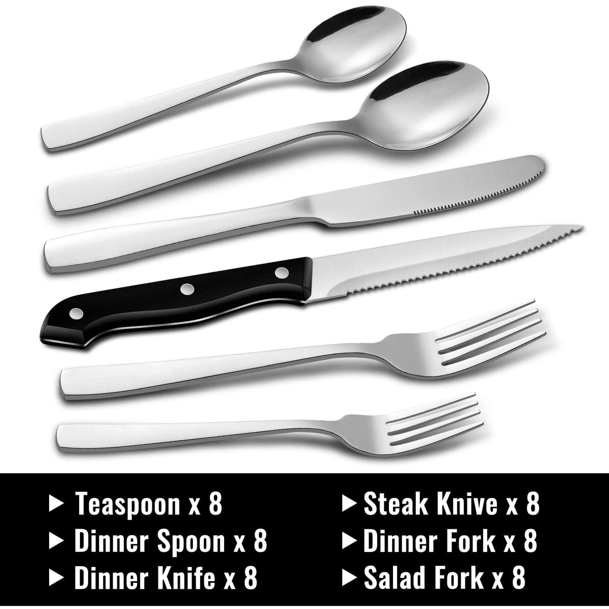 Kosbon 49-Piece Stainless Steel Flatware Set with Drawer Organizer (Service for 8, Silver) gxed7