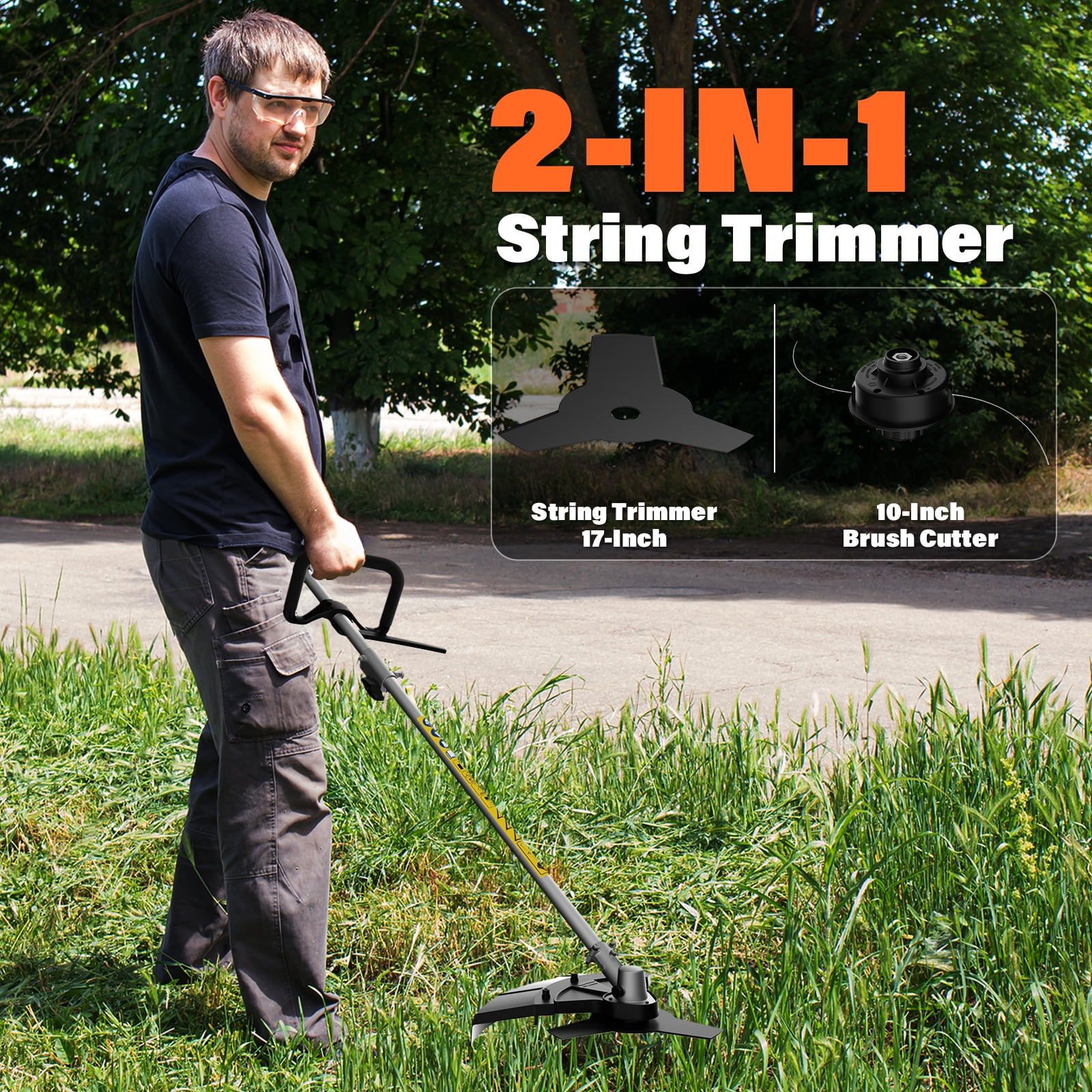 Maxlander 26cc Gas String Trimmer and Brush Cutter 2-in-1 Lawn Mower (Orange, 17-in) 3ojnl