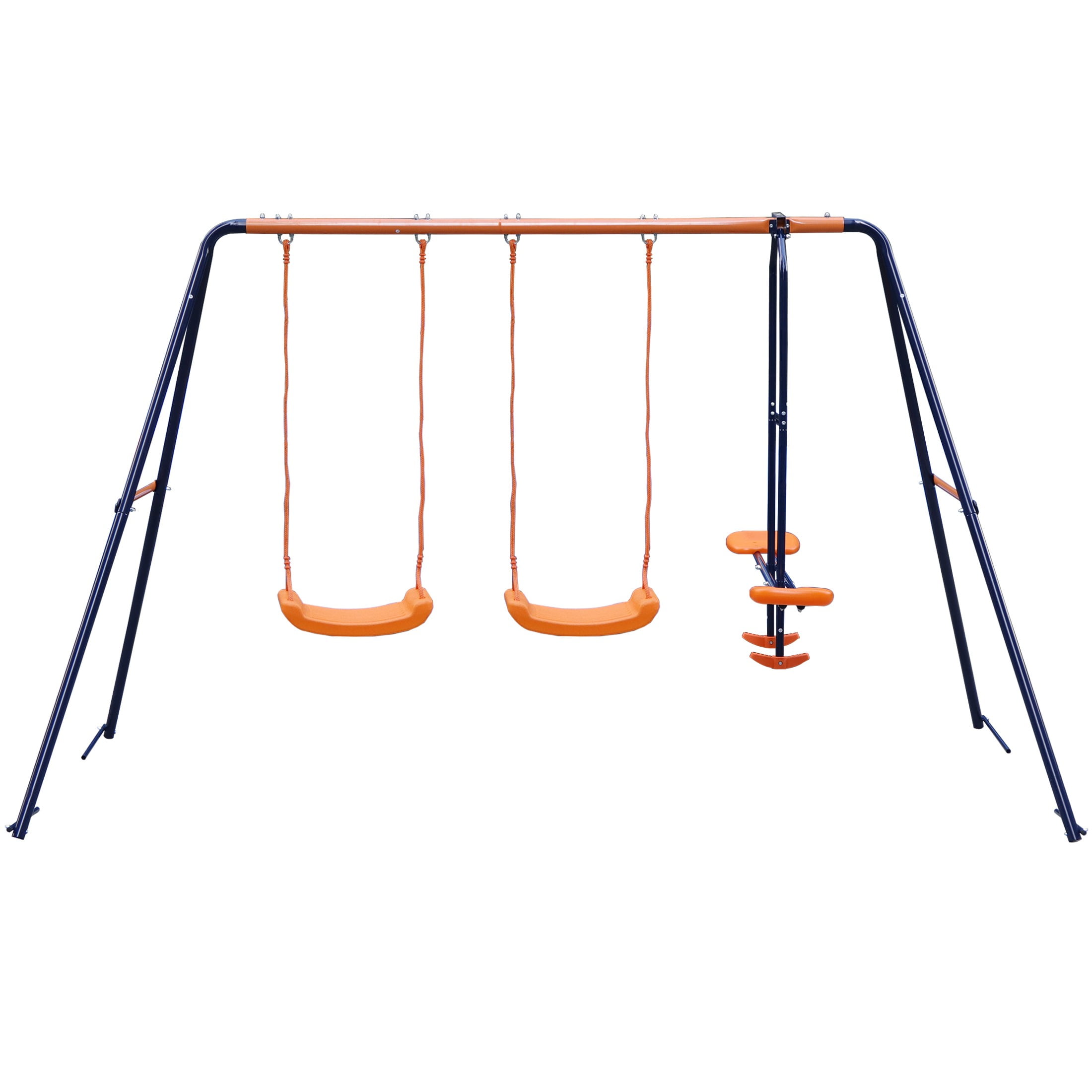 BBBuy A-Frame Metal Swing Set with 2 Seats and Seesaw for Backyard Play (Blue, 440 lb Capacity) pfqkz