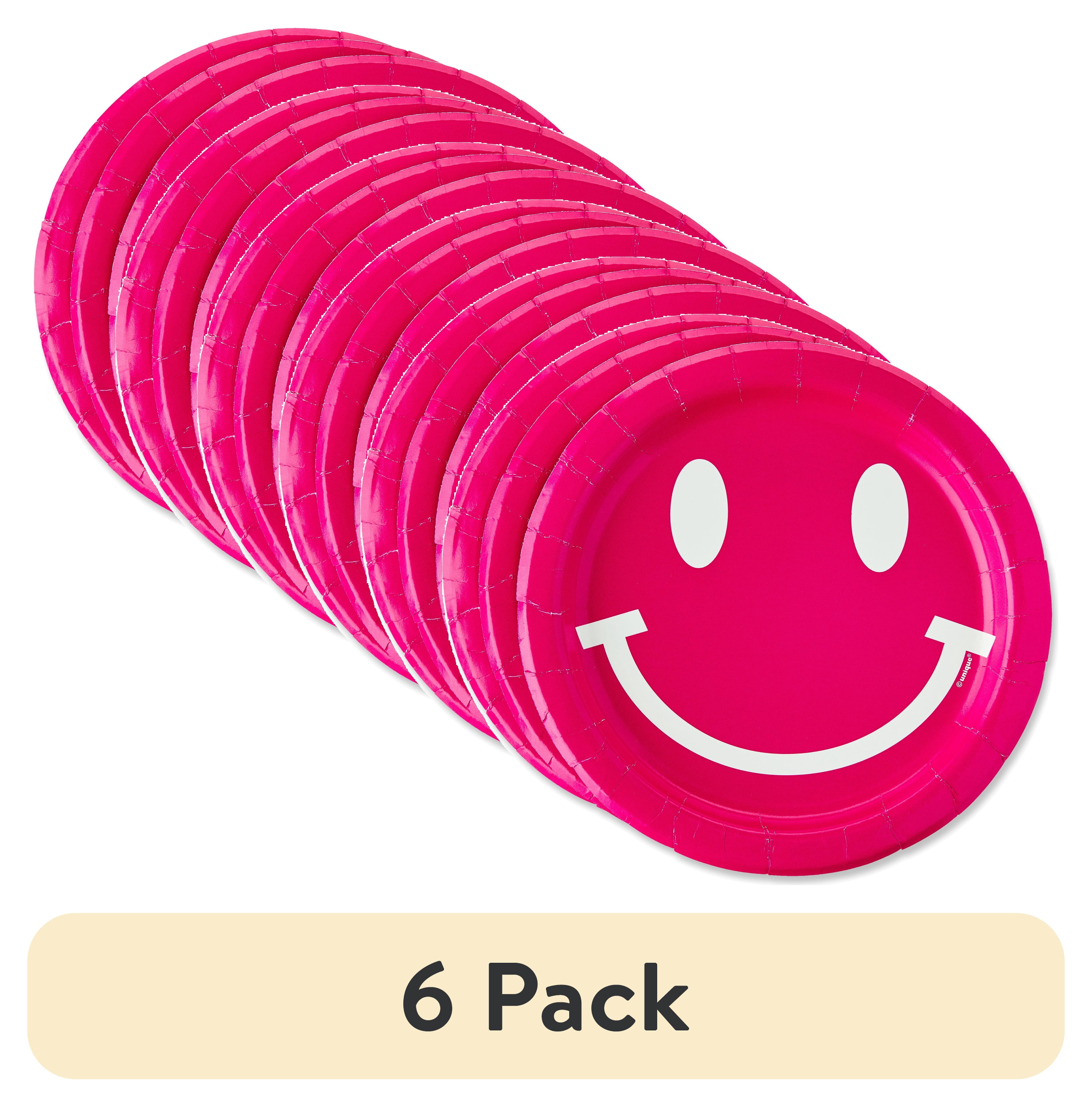 Way To Celebrate Disposable Paper Plates, Smiling Face Design, Pink (7 in, 60 Count) v02di