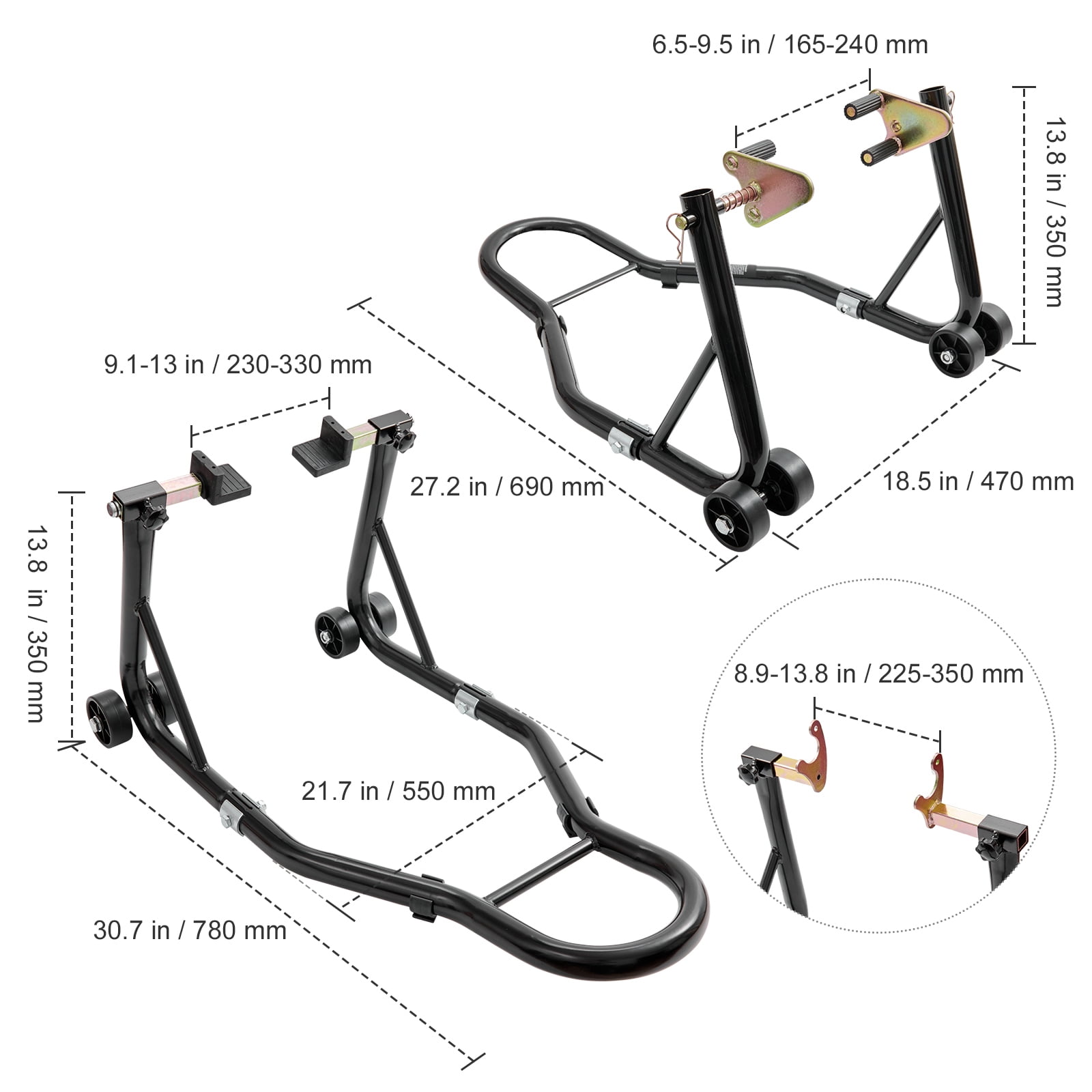 KFFKFF Motorcycle Front and Rear Paddock Stand Lift Set (Black, 850 lb Capacity) yl4aw