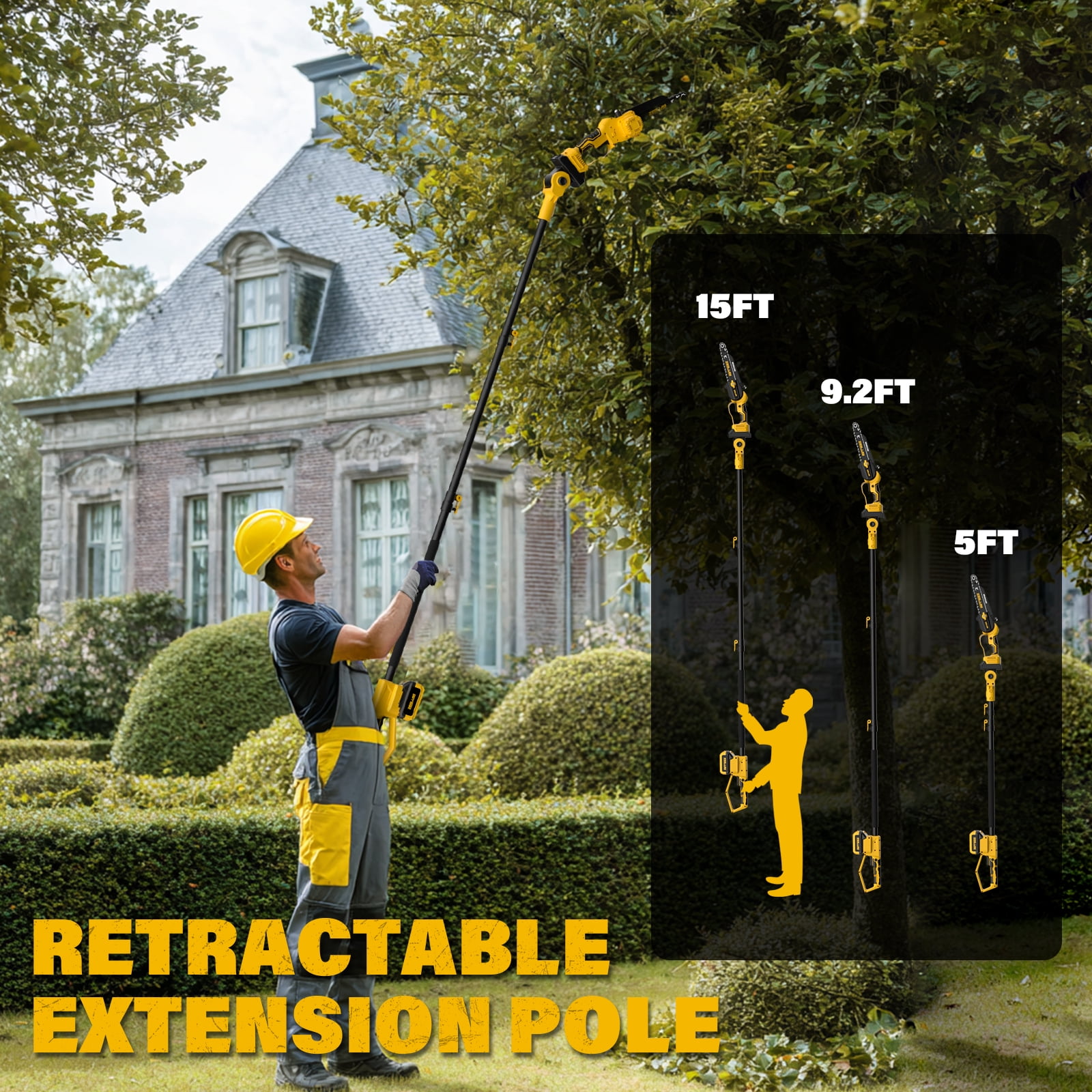 ZEGJAW 2-in-1 Cordless Pole Saw and Mini Chainsaw, 21V 8-Inch Electric Tree Trimmer with Telescopic Pole (14 ft Reach, 2 Batteries Included) skkzh