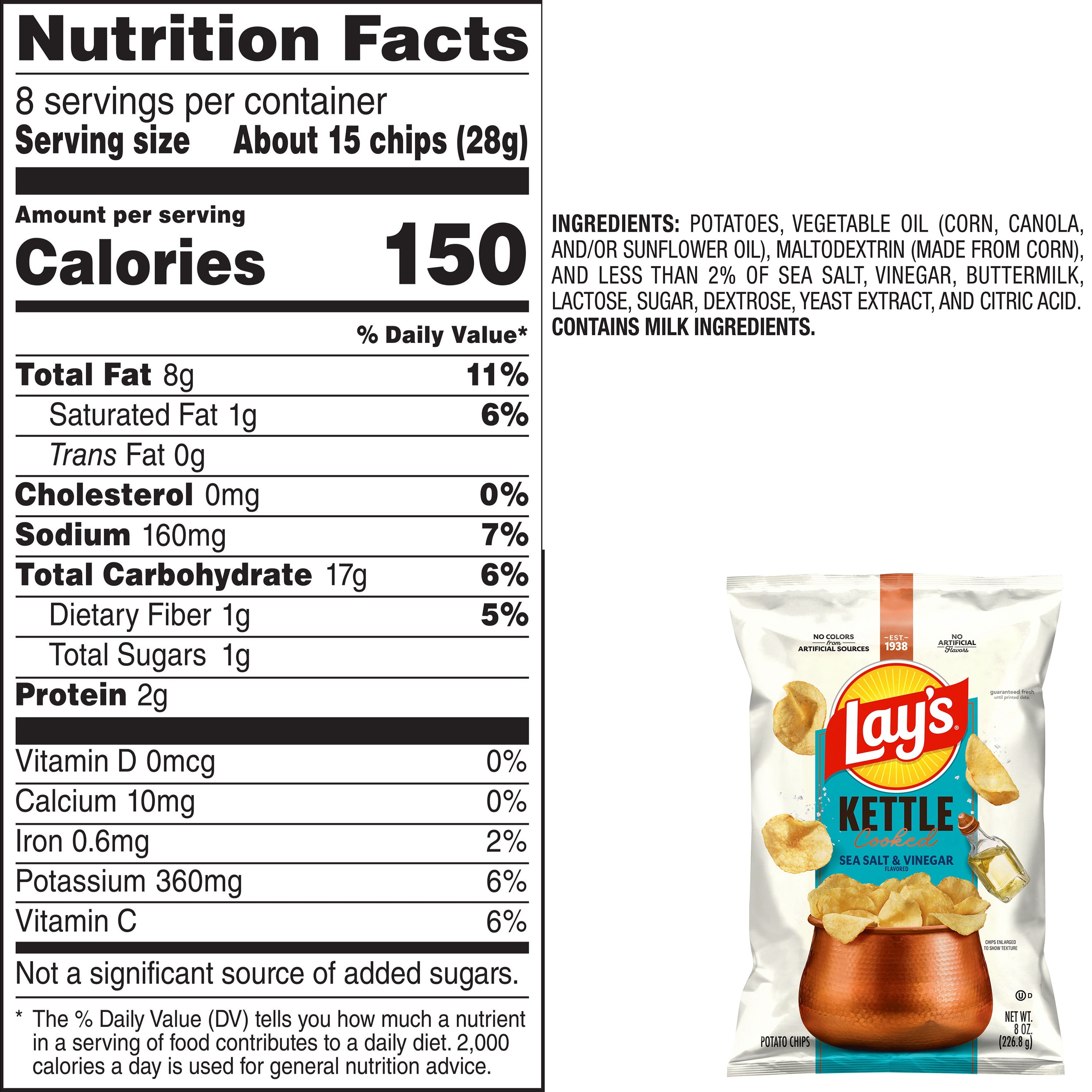 Lay's Kettle Cooked Potato Chips, Original Sea Salt Flavor (8 oz) pnt2i
