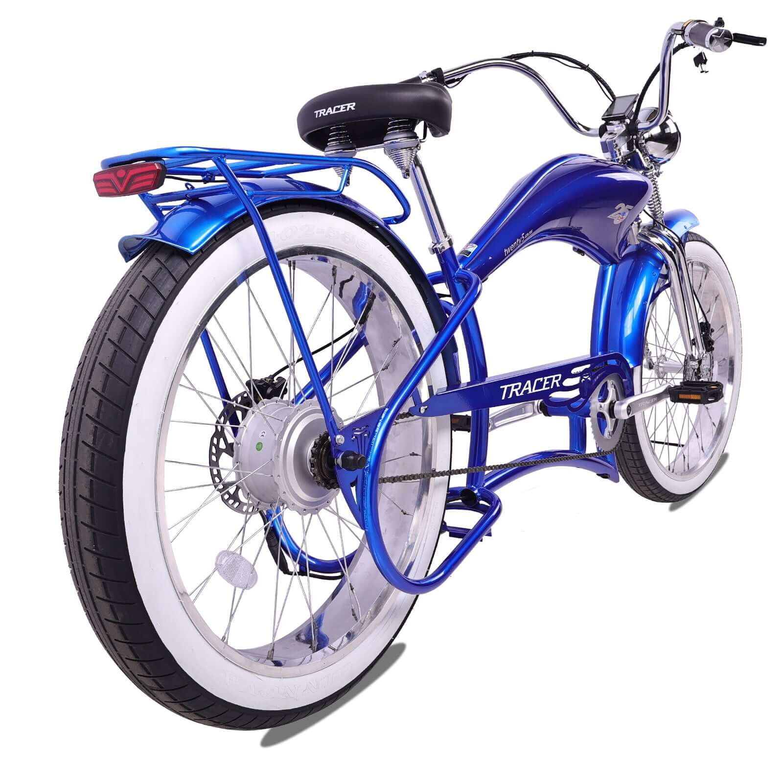 Tracer Twenty5 DS Cruiser Electric Bike, 800W Motor, 48V Battery, Hydraulic Disc Brakes, Suspension Fork (Blue, 26 in) 26ee4