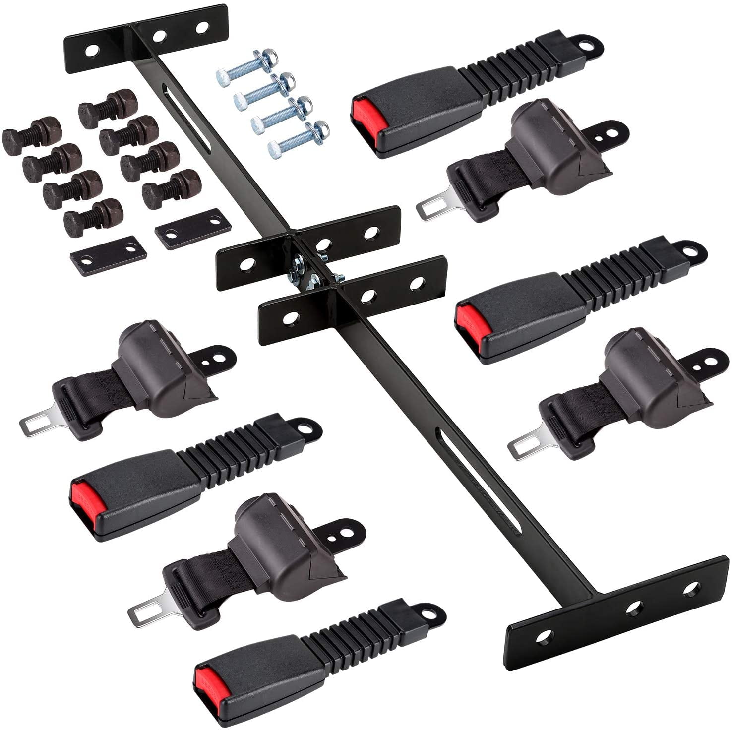 10L0L Golf Cart Seat Belt & Bracket Kit for 4-Passenger Yamaha EZGO Club Car (Black, 42 in) hks8w