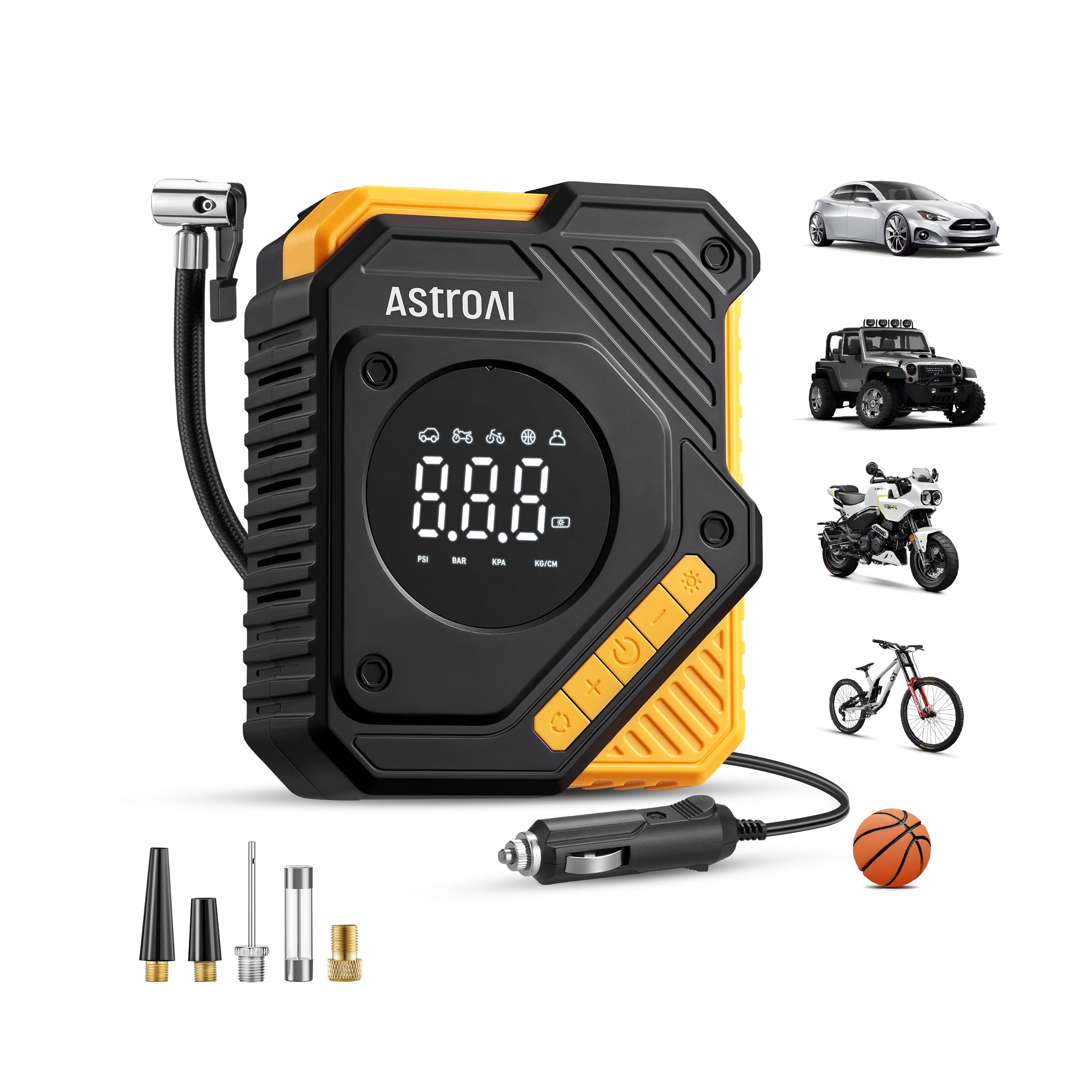 AstroAI Tire Inflator Air Compressor 12V DC, Digital Pressure Gauge Car Tire Pump (150 PSI, Black) h7ufr