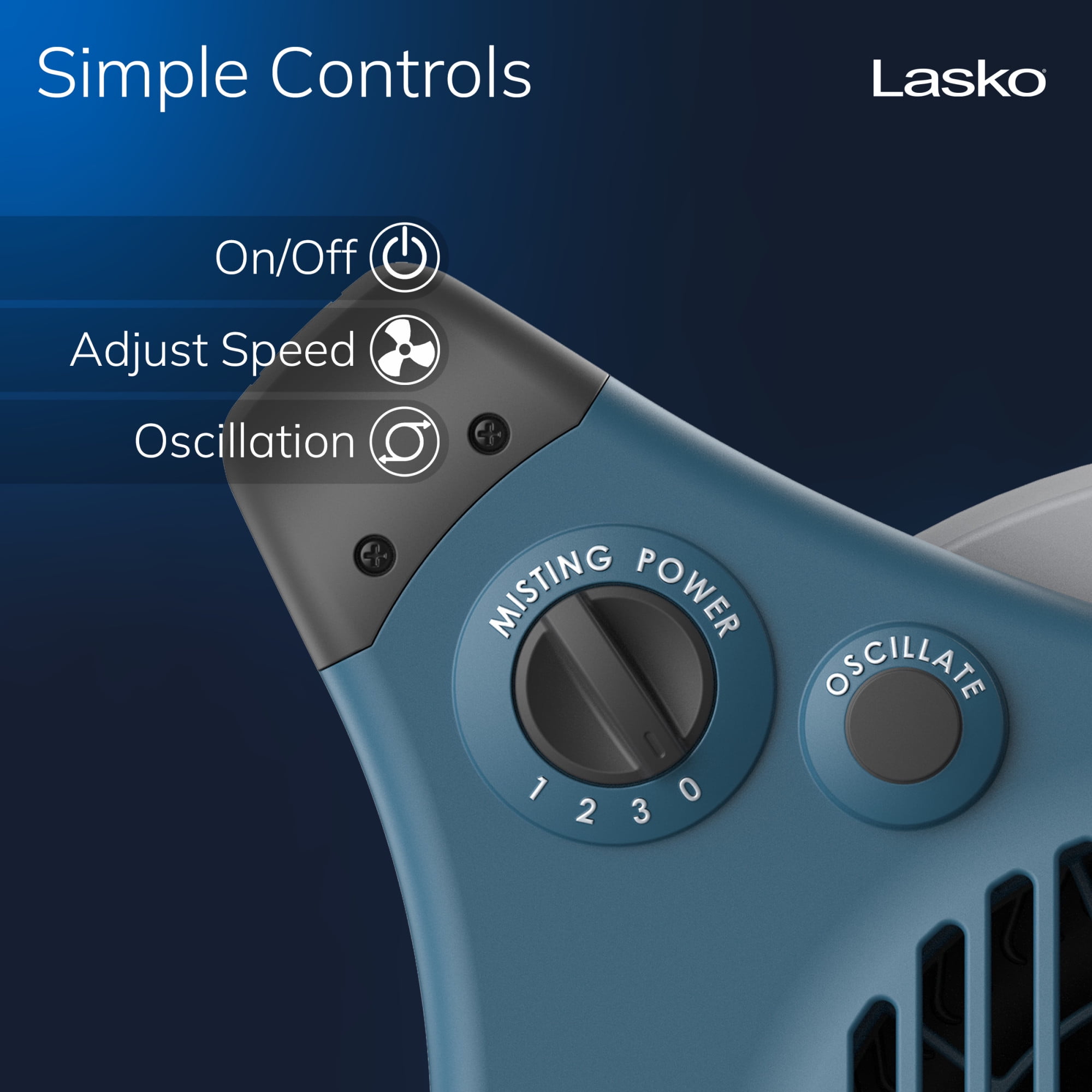 Lasko Misto Outdoor Misting Fan, Pivoting Patio Cooling Fan with 3 Speeds and GFCI Safety Cord (Blue, 15 in) uhryb