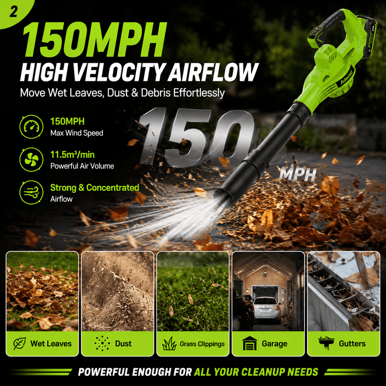 Adedad Cordless Leaf Blower 4-in-1 Nozzle Design with 2x 21V Batteries and Charger (21V, 2-Pack) kiea2