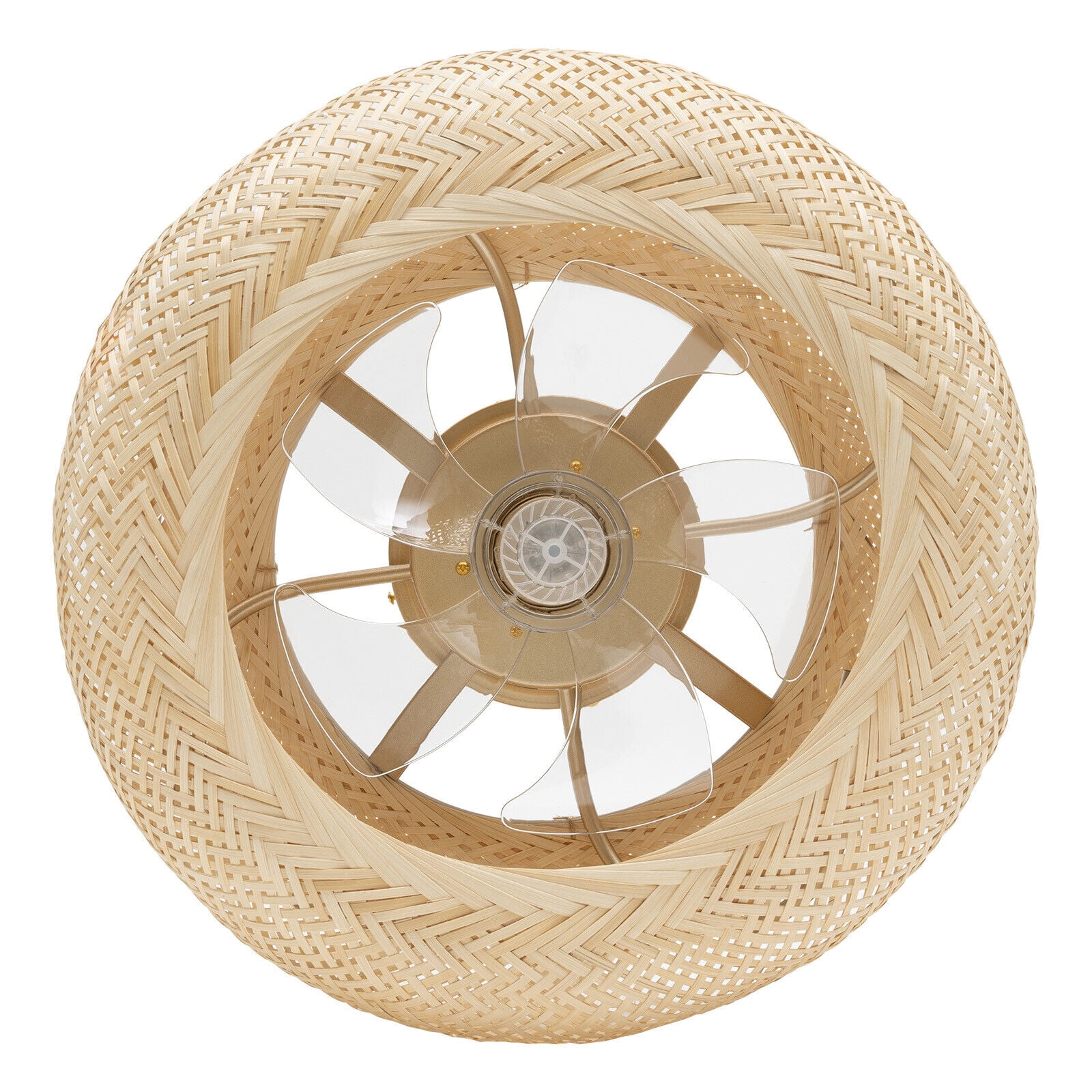 Generic Bamboo Ceiling Fan Farmhouse Boho Rattan Woven Light with Remote Control (Natural, 20 in) 023ca