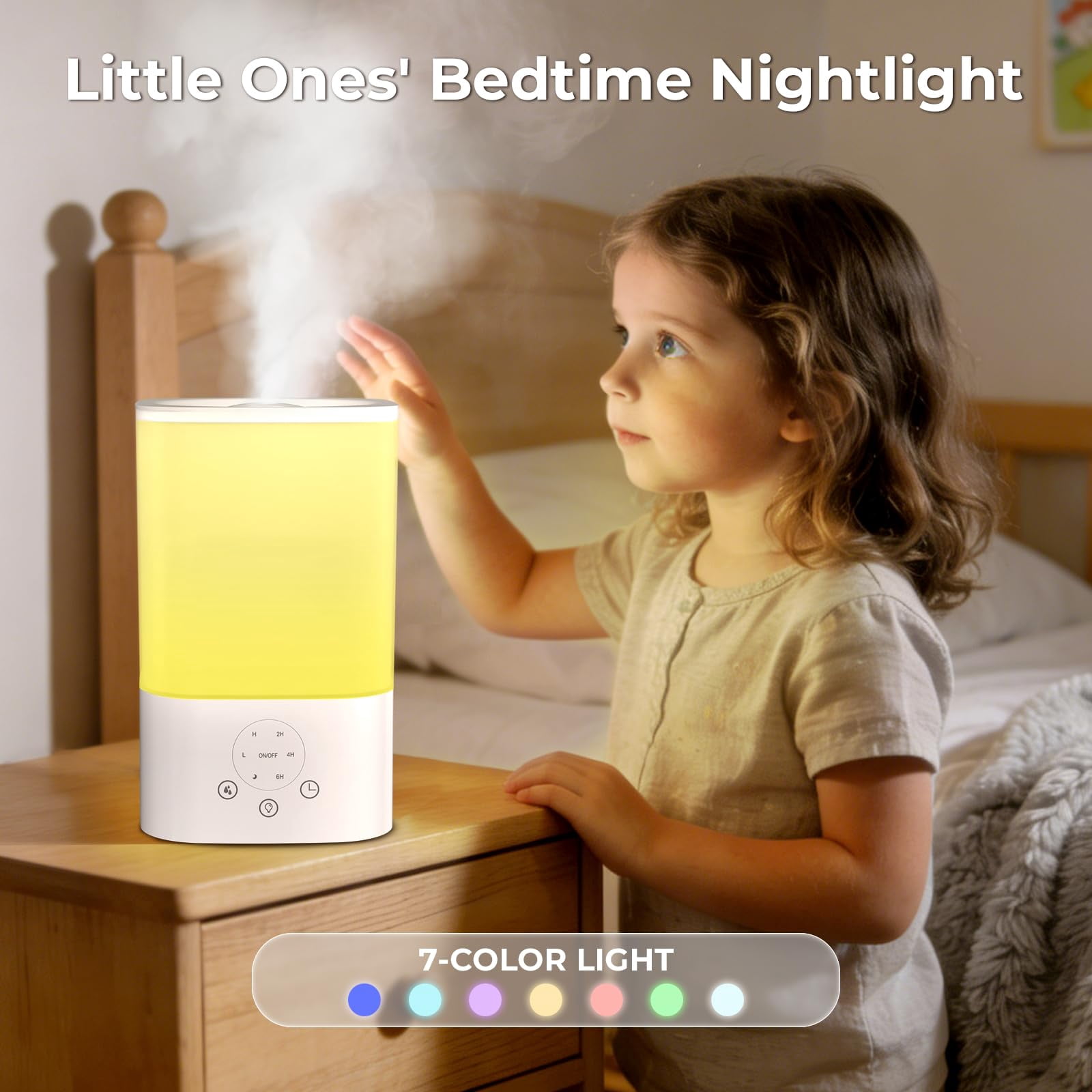 Auseo Cool Mist Humidifier, Ultrasonic Air Purifier with 7-Color LED Night Light, Top-Fill Design (White, 108 fl oz) y12m7