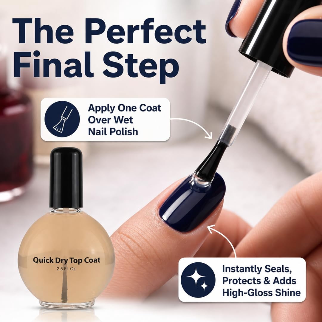 ProNail Quick Dry Top Coat, Long-Lasting High-Shine Protective Finish (Clear, 2.5 oz) 6ixvx